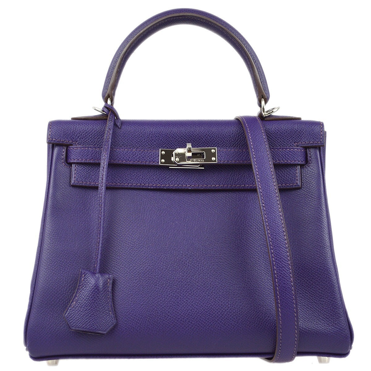 Hermes Kelly Purple Epsom With Palladium Hardware Purple Leather Handbag (Pre-Owned)