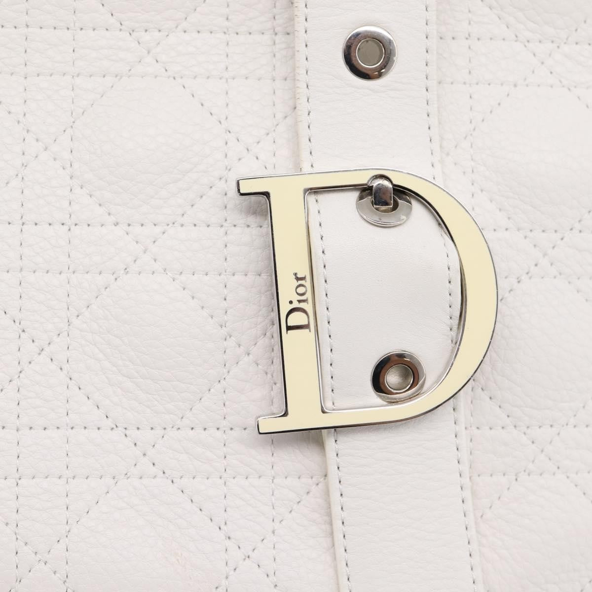 Christian Dior D Buckle Tote Cannage Stitch Leather White Leather Tote Bag Bag (Pre-Owned)
