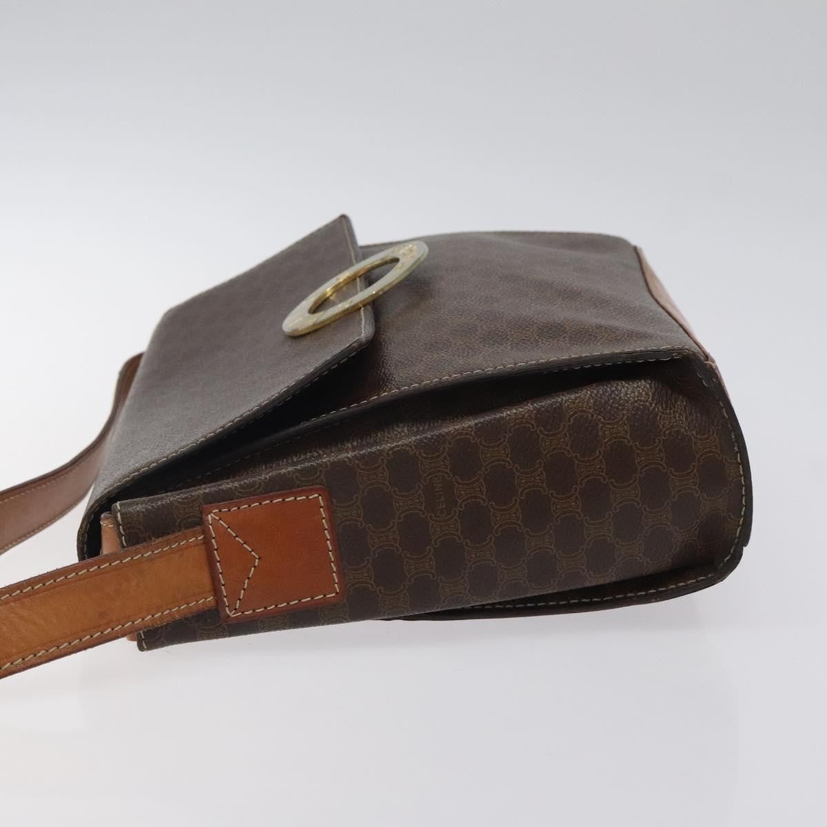 Celine Vintage Macadam Circle Logo Canvas And Leather Brown Canvas Shoulder Bag Bag (Pre-Owned)