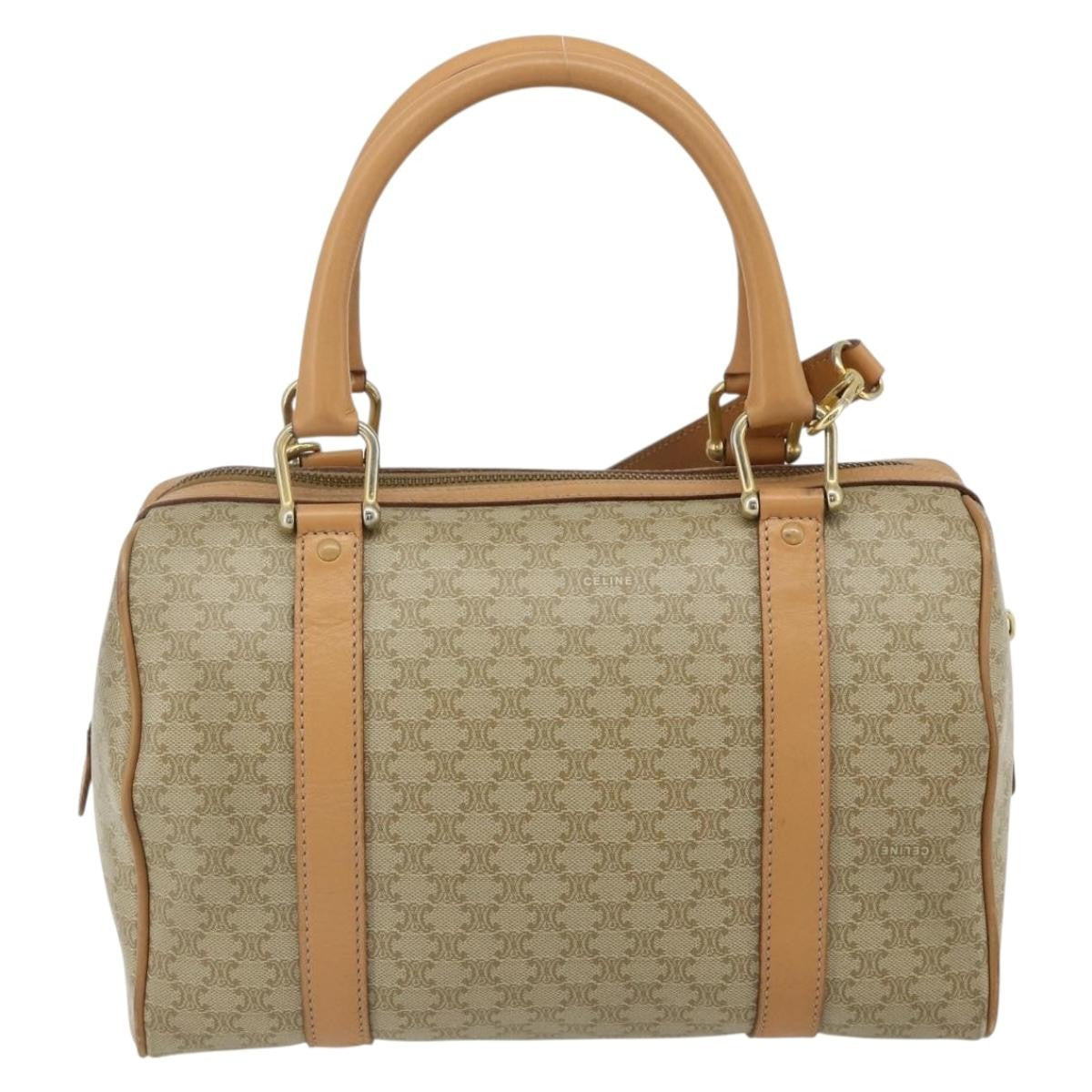 Celine Boston Triomphe Coated Canvas Beige Pvc Handbag (Pre-Owned)