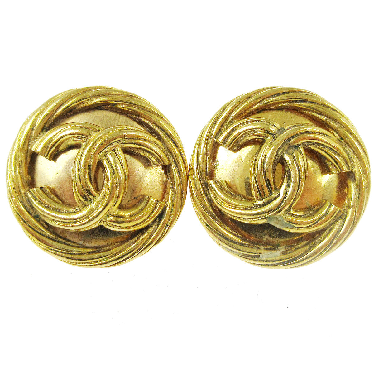 Chanel Cc Button Clip-On Metal Gold Gold_Plated Earrings Jewelry (Pre-Owned)