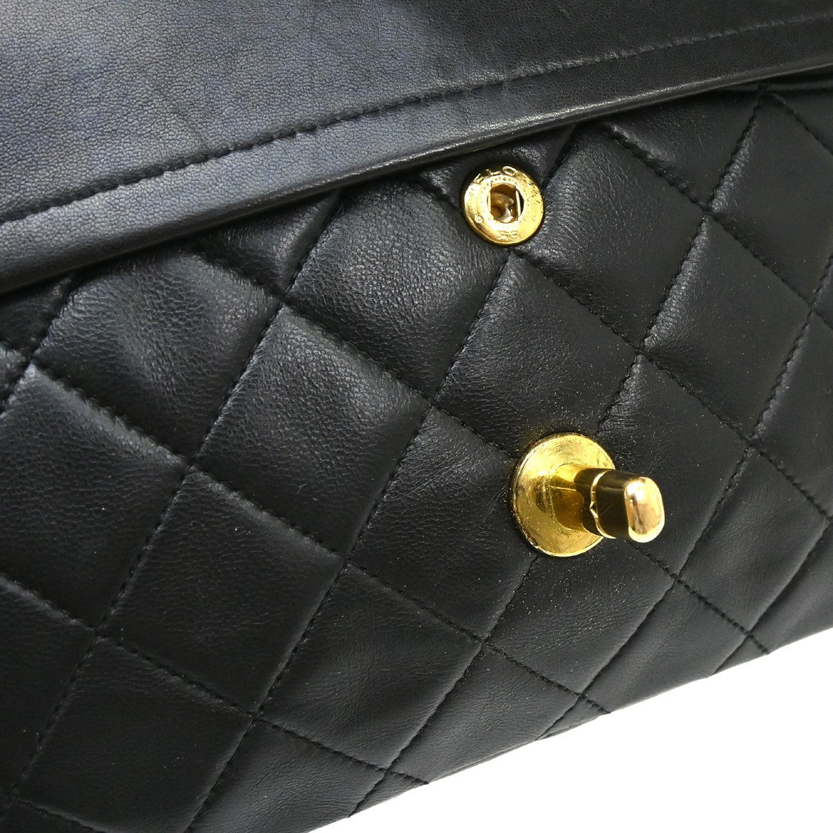 Chanel Classic Double Flap Quilted Lambskin Black Leather Handbag (Pre-Owned)