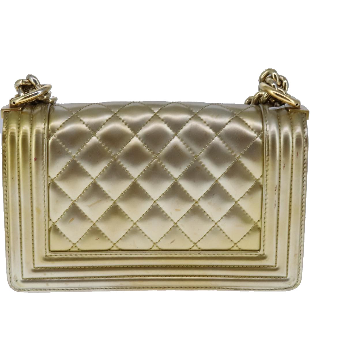 Chanel Boy Flap Quilted Patent Gold Patent_Leather Shoulder Bag Bag (Pre-Owned)