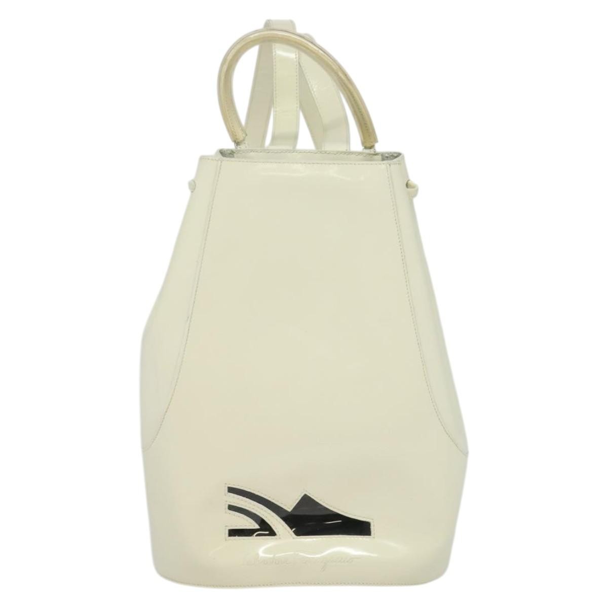 Salvatore Ferragamo Vintage Gancini Patent Leather White Patent_Leather Backpack Bag (Pre-Owned)