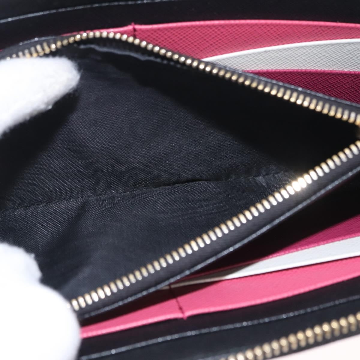 Prada Zip Around Tab Saffiano Leather Black Leather Wallets Accessory (Pre-Owned)