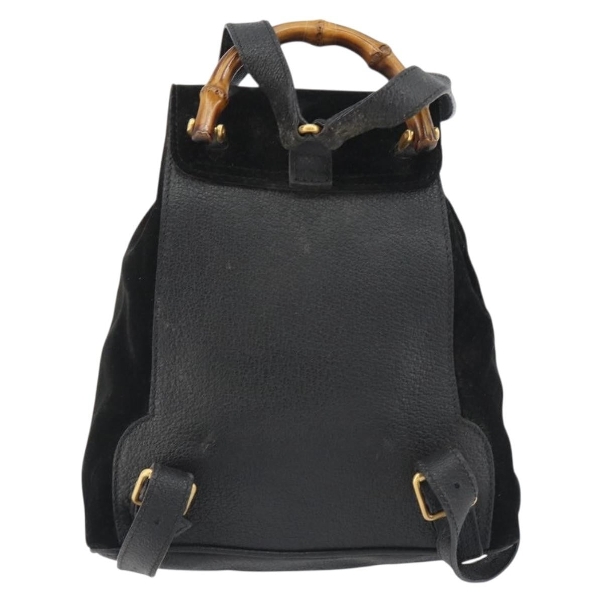 Gucci Gucci Bamboo Daim Black Suede Backpack Bag (Pre-Owned)