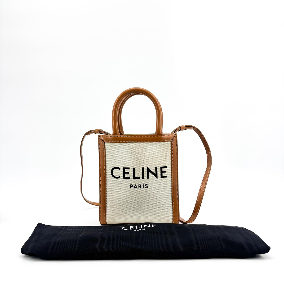 Celine Vertical Cabas Canvas With Leather Beige Canvas Tote Bag Bag (Pre-Owned)