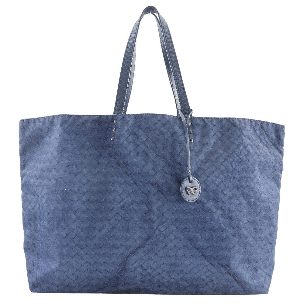 Bottega Veneta Intrecciolusion Tote Printed Nylon Navy Nylon Tote Bag Bag (Pre-Owned)
