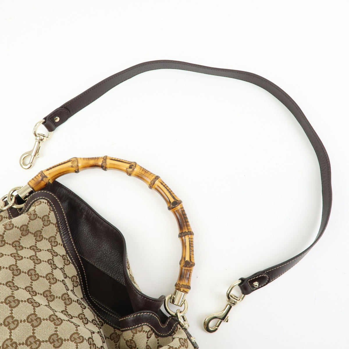 Gucci Bamboo Peggy Hobo Gg Canvas Beige Canvas Shoulder Bag Bag (Pre-Owned)