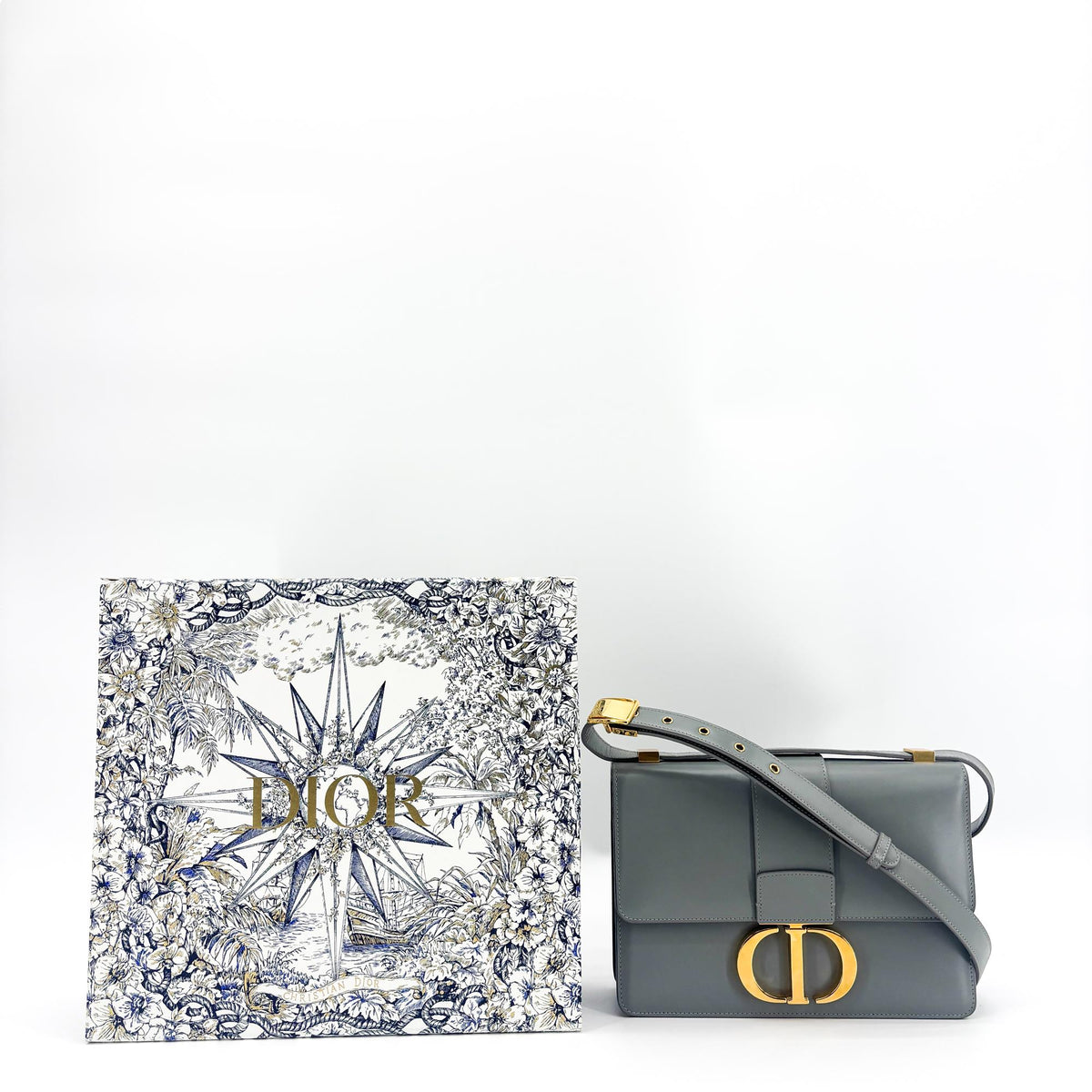 Christian Dior 30 Montaigne Box Leather Gray Calfskin Handbag (Pre-Owned)