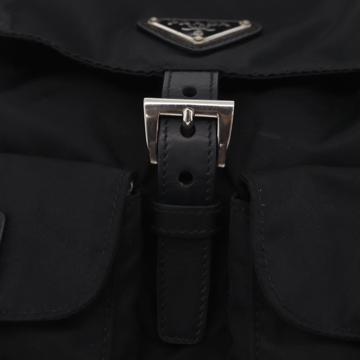 Prada Double Pocket Backpack Chain Re-Nylon Black Nylon Shoulder Bag Bag (Pre-Owned)