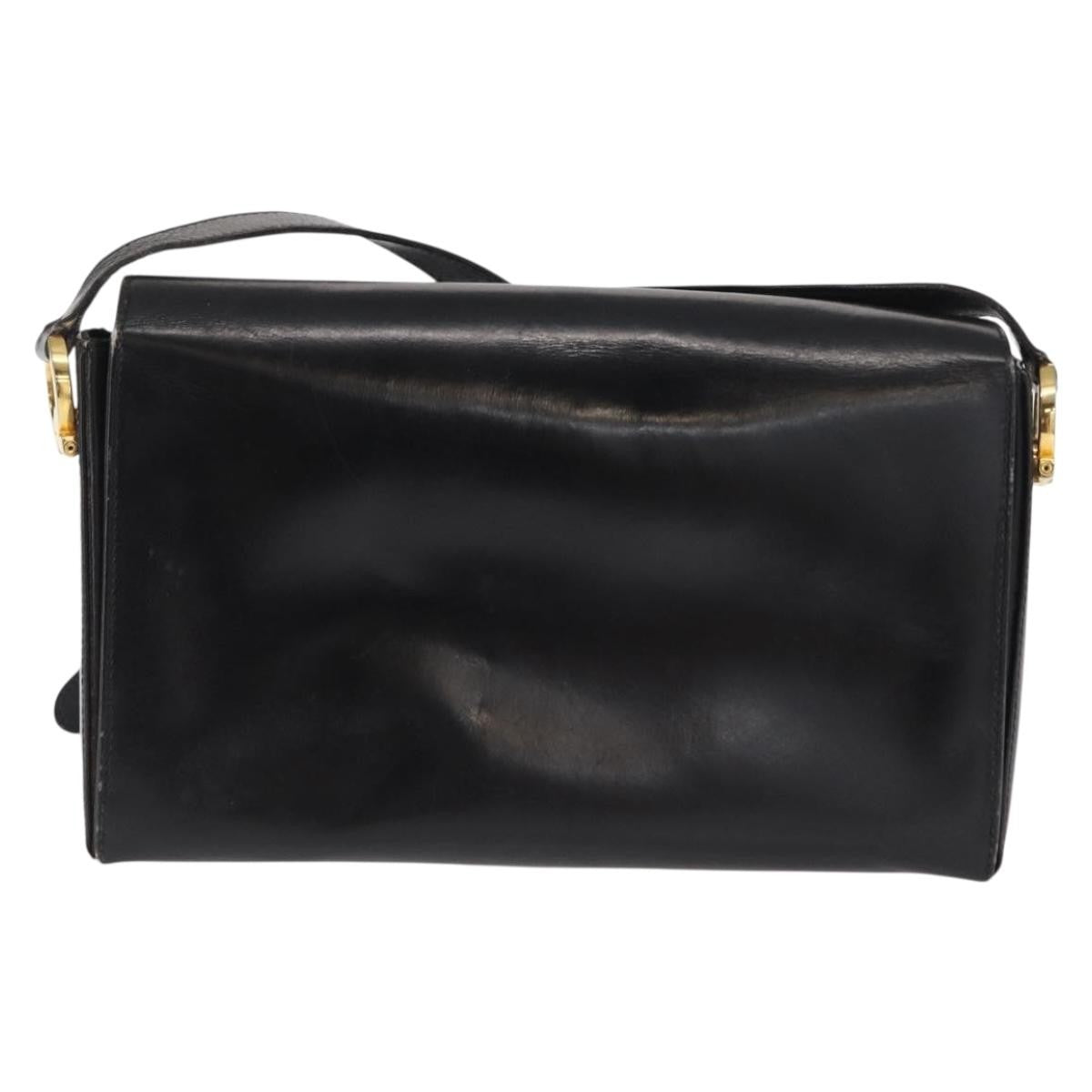 Salvatore Ferragamo Vintage Gancini Flap Leather Black Leather Shoulder Bag Bag (Pre-Owned)