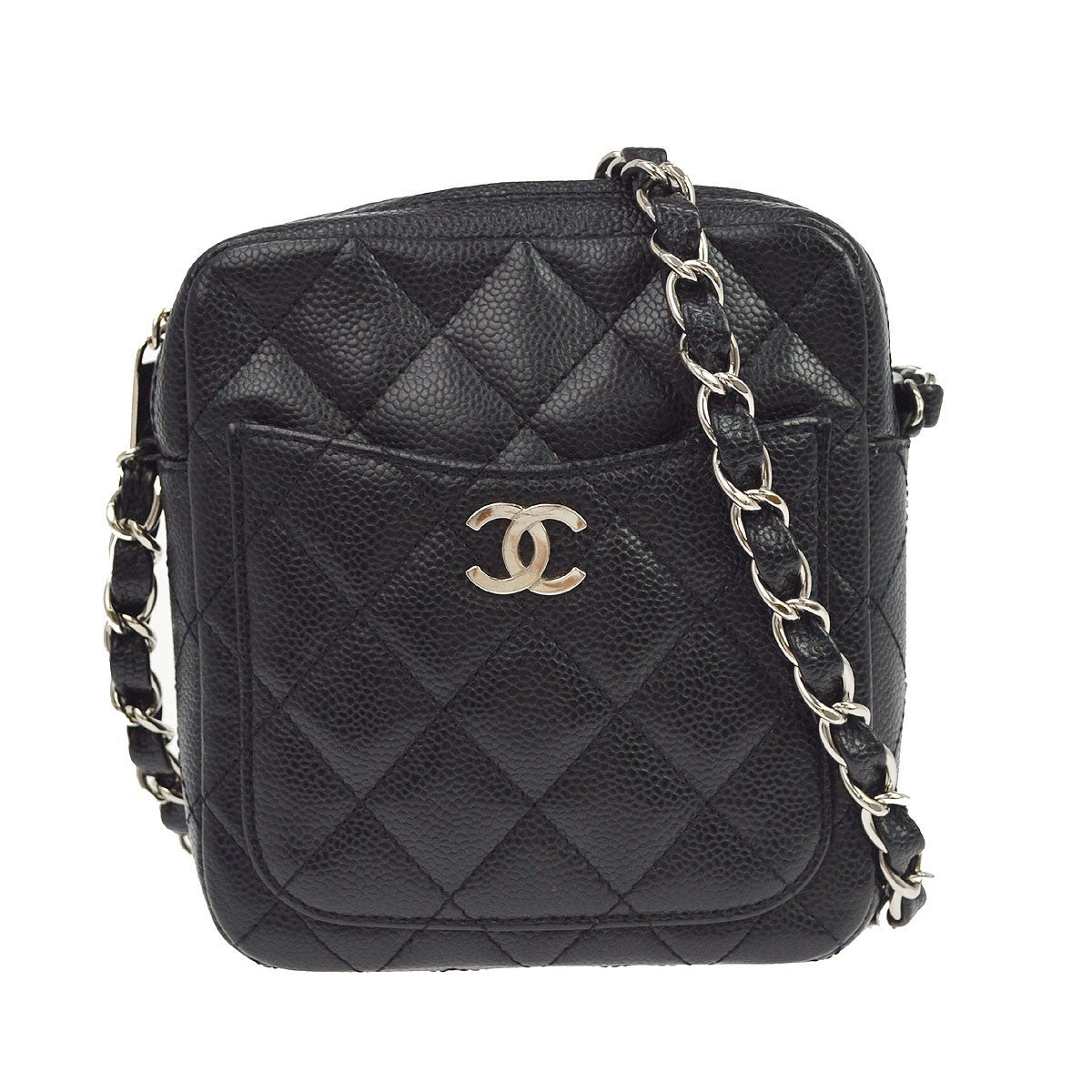 Chanel Vintage Shoulder Bag Quilted Caviar Black Leather Shoulder Bag Bag (Pre-Owned)