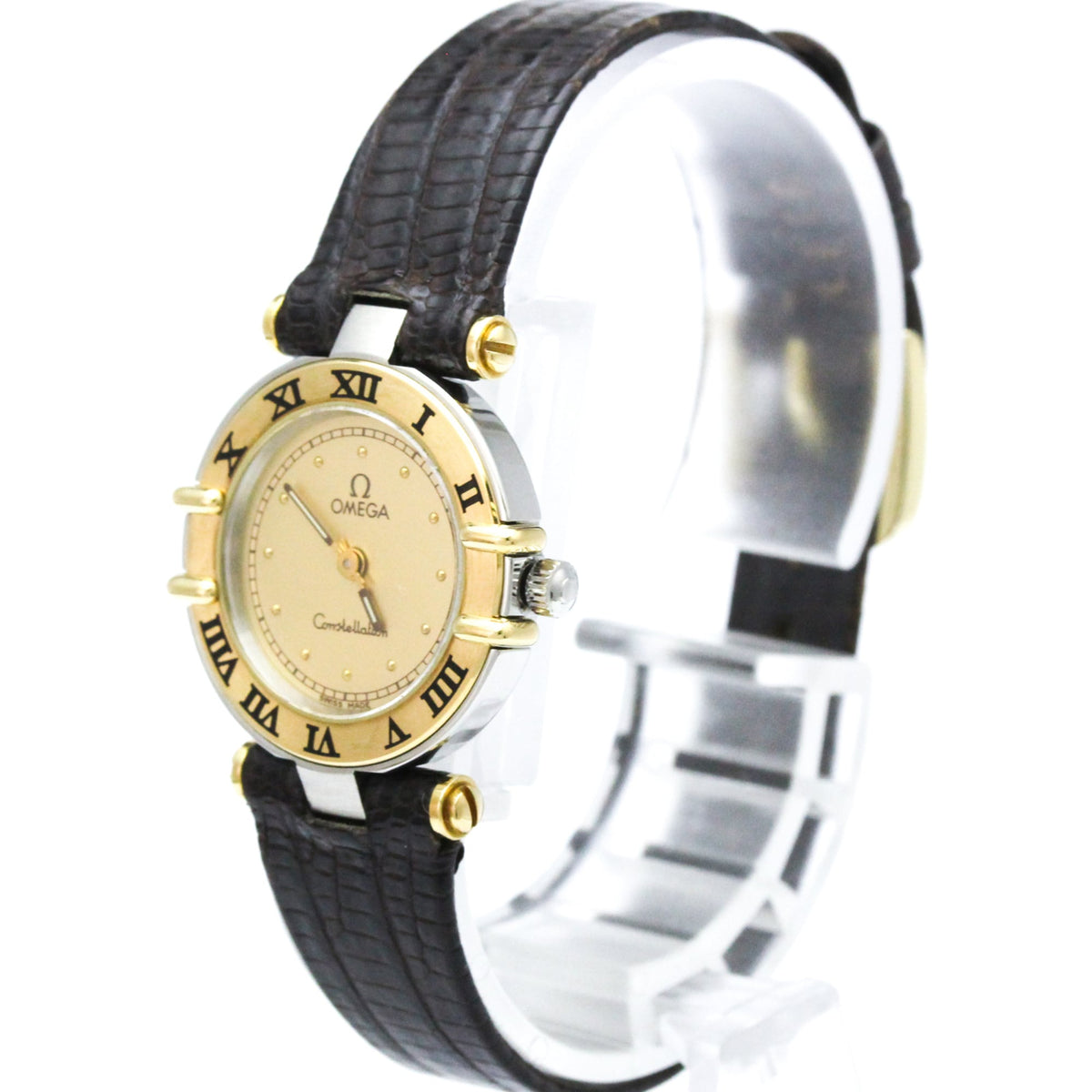 Omega Constellation Quartz Stainless Steel And Yellow Gold And Leather Watch (Pre-Owned)