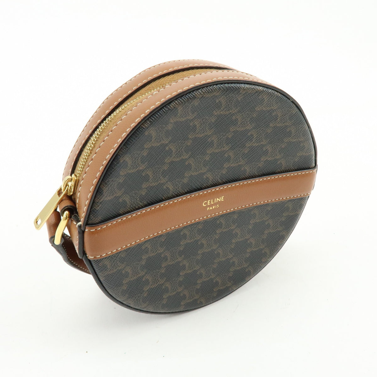 Celine Round Purse On Strap Triomphe Coated Canvas Brown Canvas Crossbody Bag Bag (Pre-Owned)