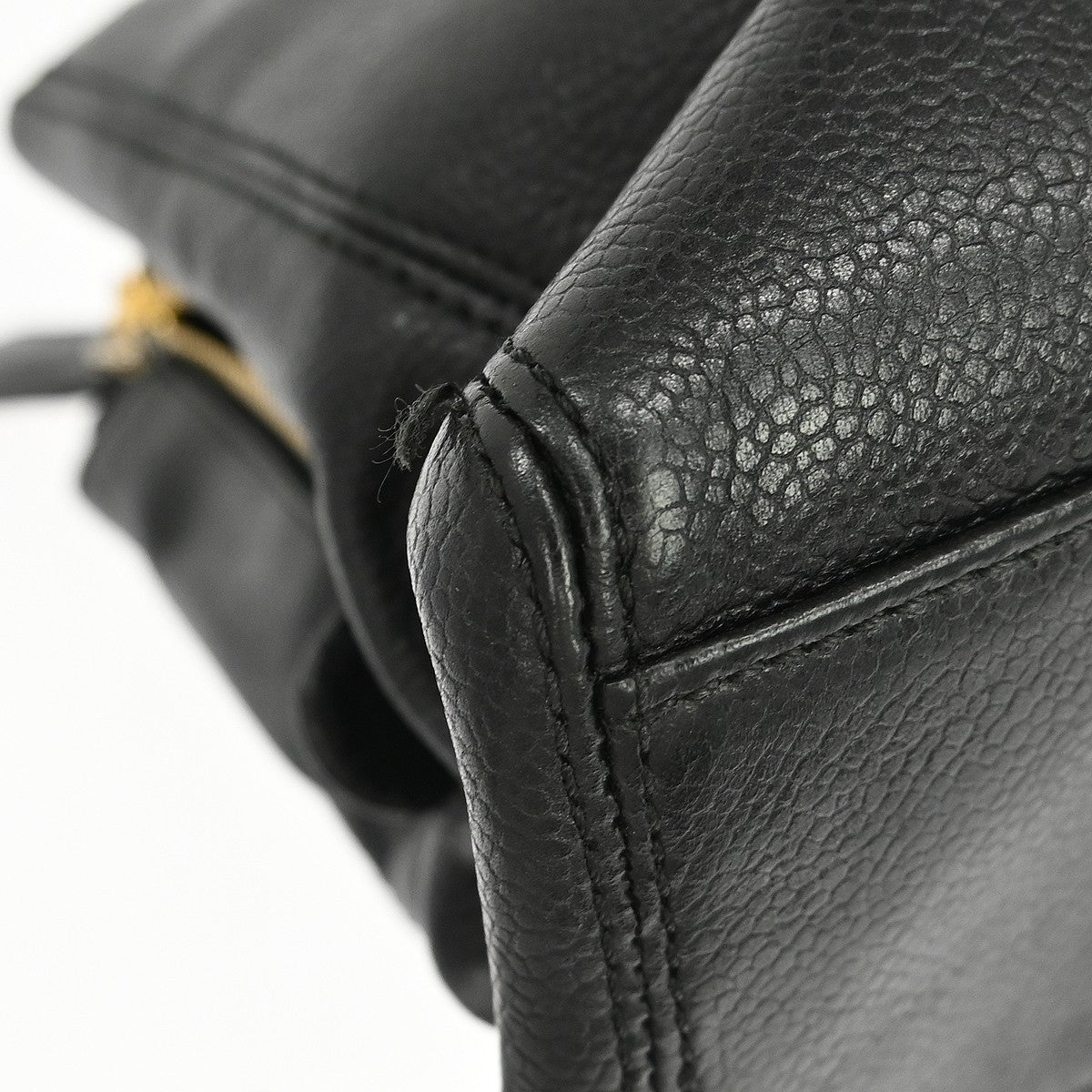 Chanel Vintage Logo Chain Tote Caviar Black Leather Tote Bag Bag (Pre-Owned)
