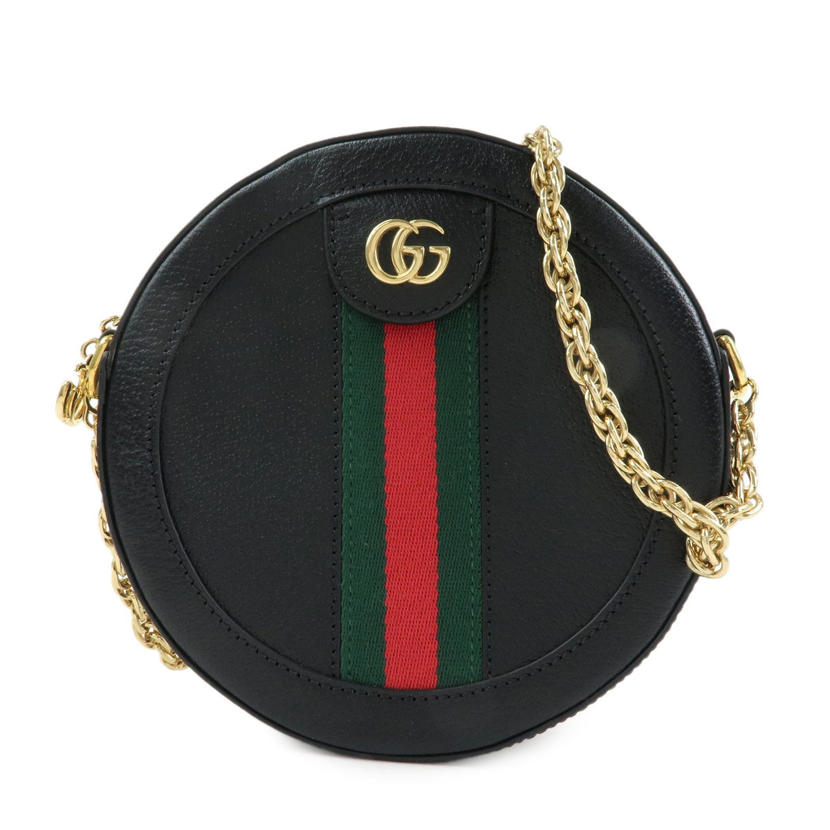 Gucci Ophidia Round Leather Black Leather Shoulder Bag Bag (Pre-Owned)