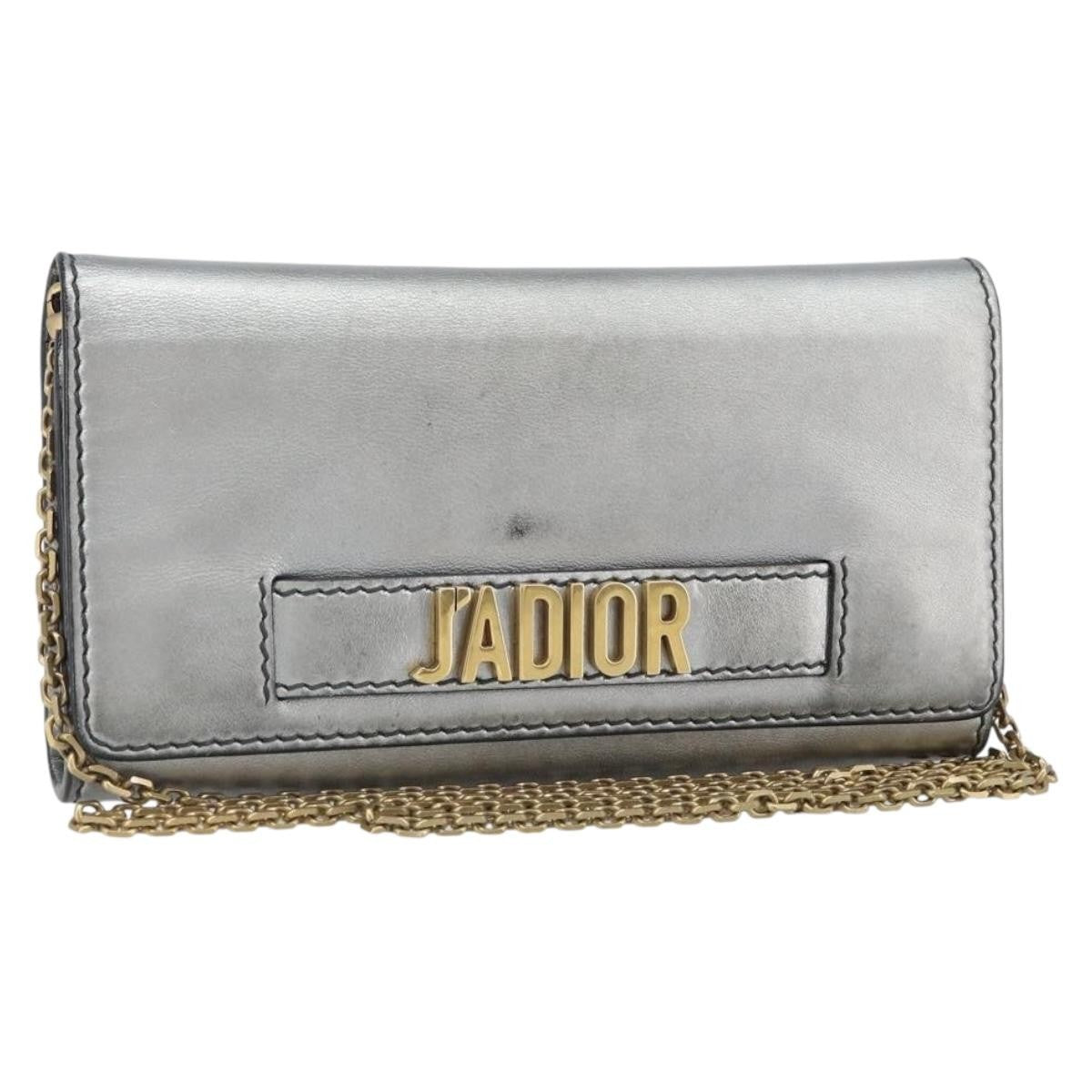 Christian Dior J'adior Croisiere Chain Leather Silver Leather Clutche & Pouche Bag (Pre-Owned)