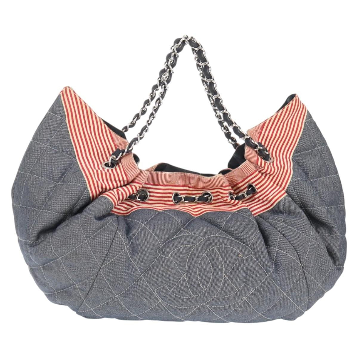 Chanel Stretch Spirit Cabas Quilted Denim Blue Denim_Jeans Bag (Pre-Owned)