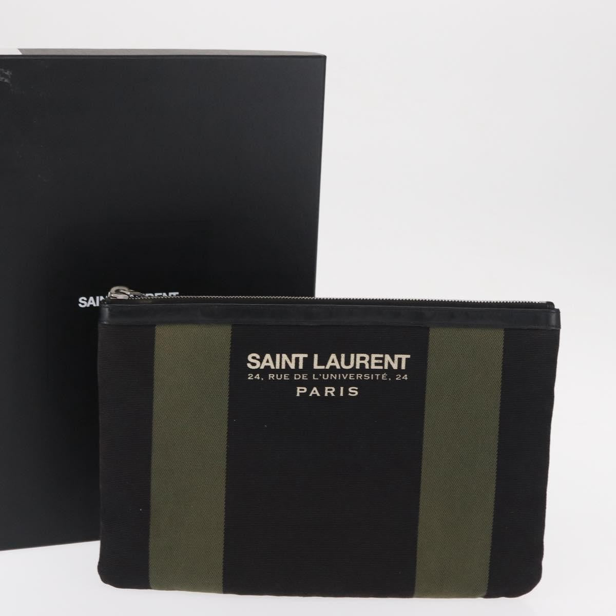 Saint Laurent Beach Zip Canvas Khaki Canvas Clutche & Pouche Bag (Pre-Owned)
