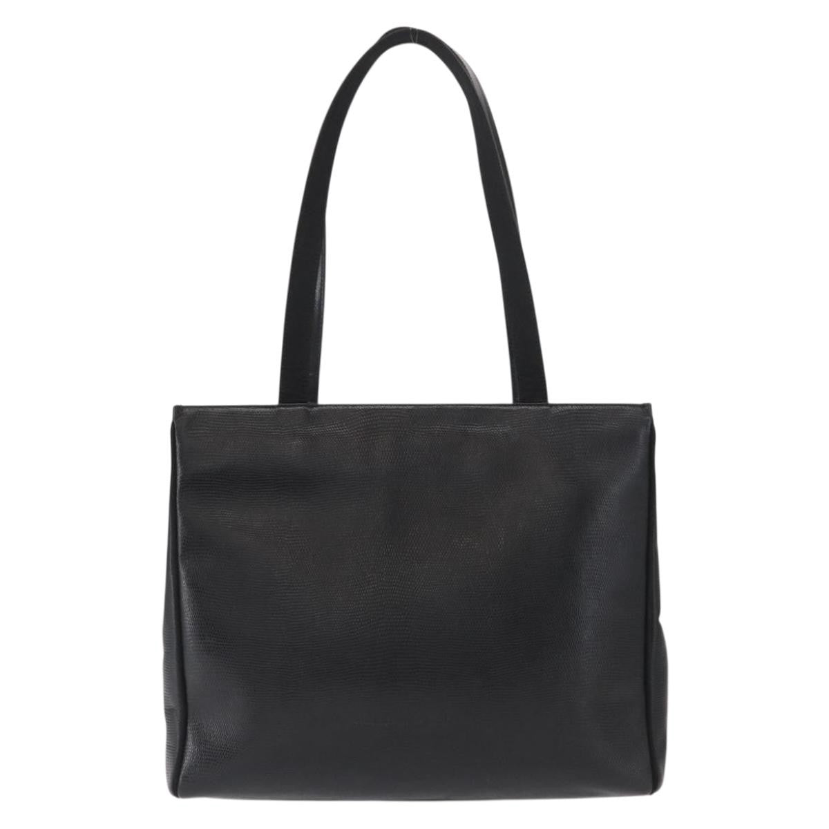 Salvatore Ferragamo Vintage Vara Bow Tote Lizard Embossed Leather Black Leather Tote Bag Bag (Pre-Owned)