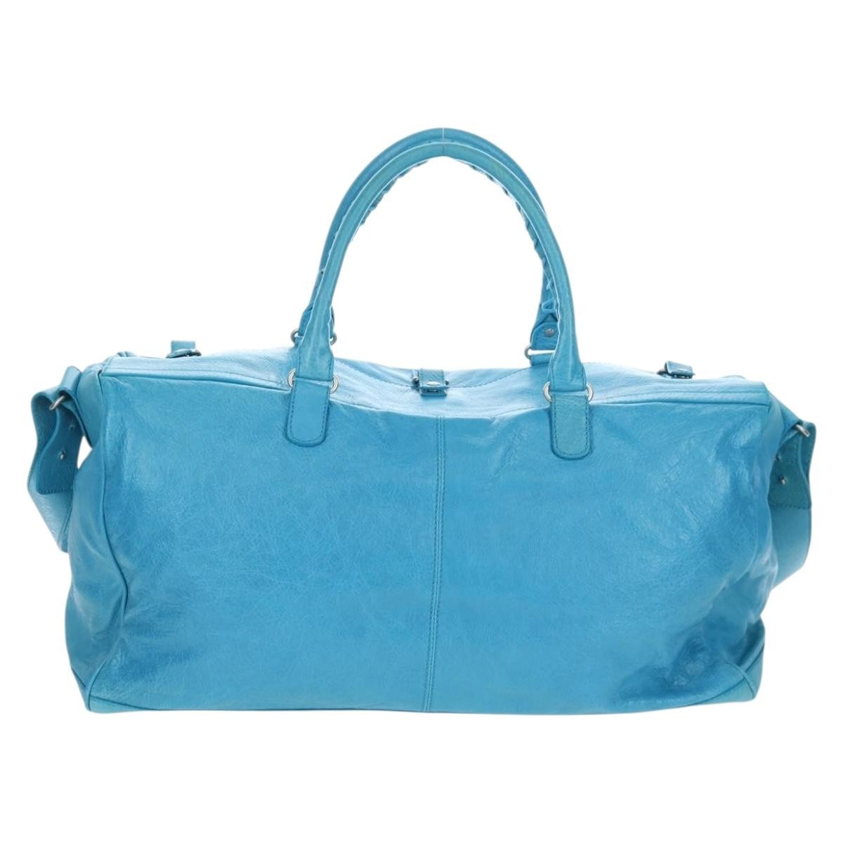 Balenciaga Squash Duffle Leather Blue Leather Handbag (Pre-Owned)