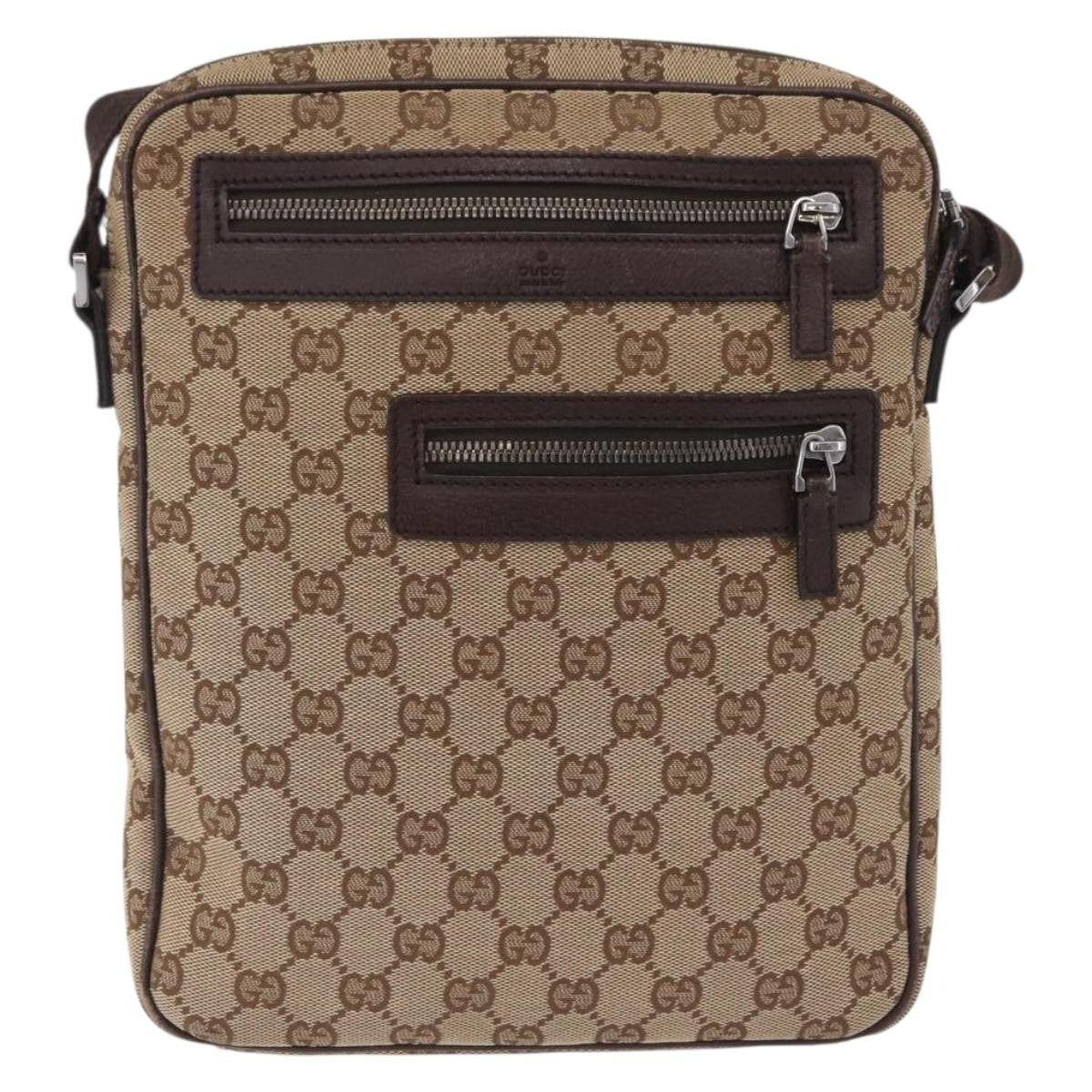 Gucci Front Zip Messenger Gg Coated Canvas Beige Canvas Crossbody Bag Bag (Pre-Owned)