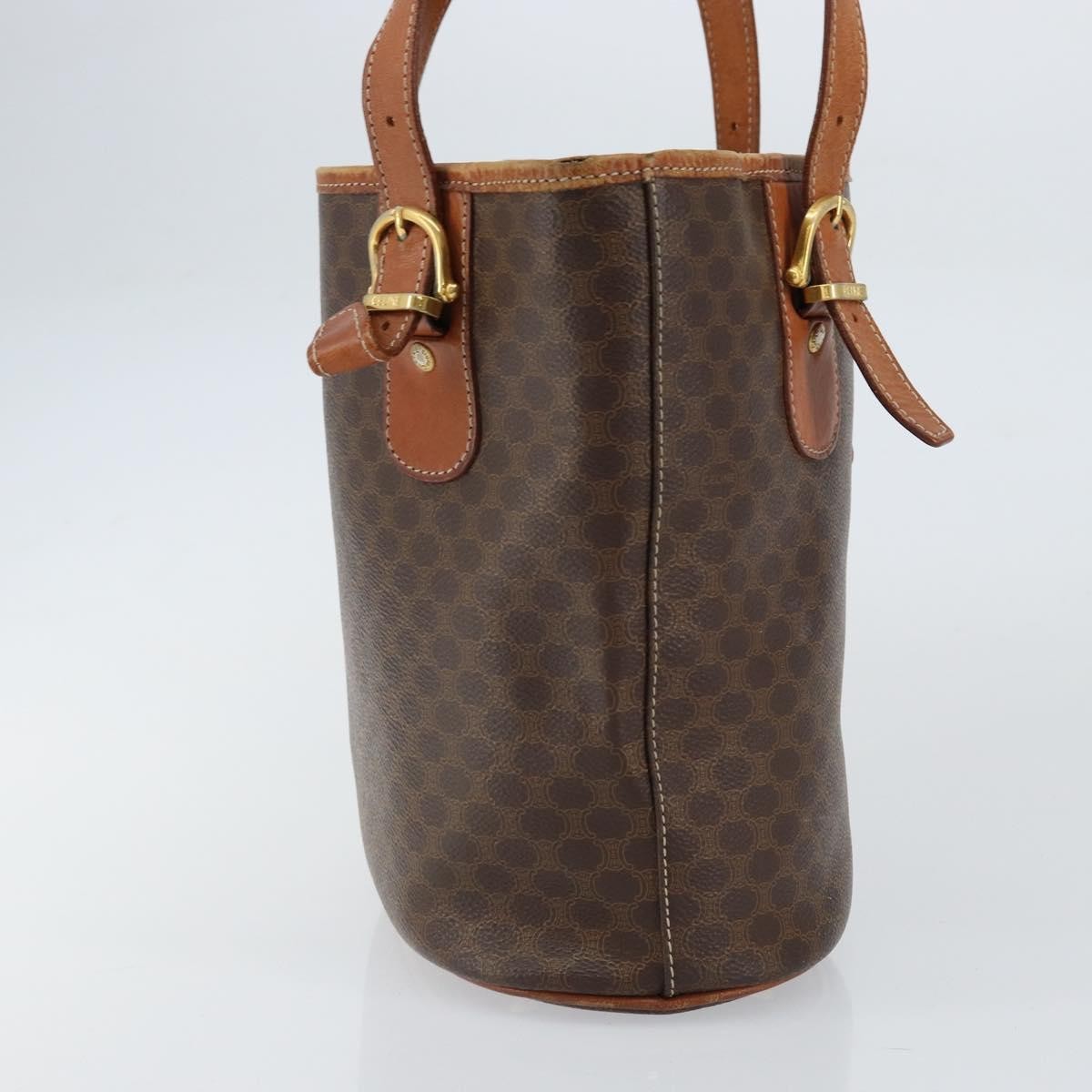 Celine Vintage Macadam Shopper Tote Canvas And Leather Brown Canvas Tote Bag Bag (Pre-Owned)