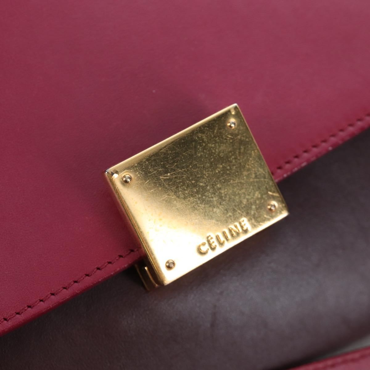 Celine Tricolor Trapeze Leather Burgundy Leather Handbag (Pre-Owned)