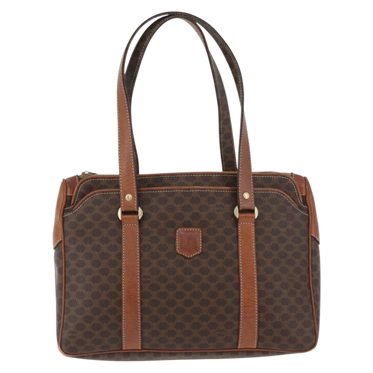Celine Vintage Macadam Canvas And Leather Brown Canvas Handbag (Pre-Owned)