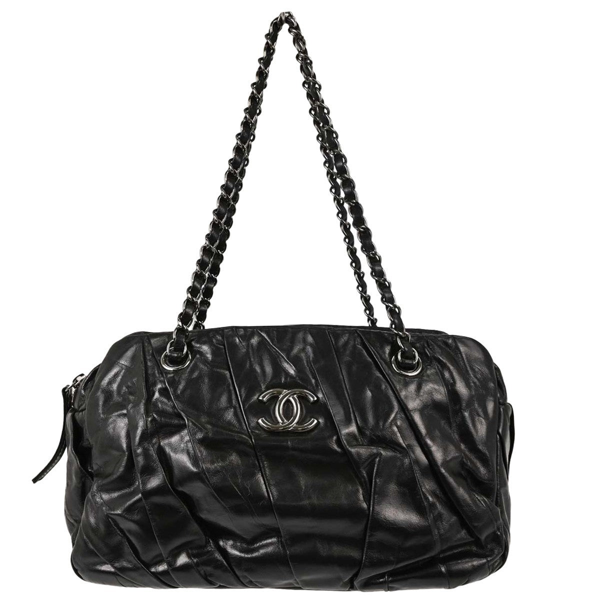 Chanel Twisted Bowling Glazed Calfskin Black Leather Shoulder Bag Bag (Pre-Owned)