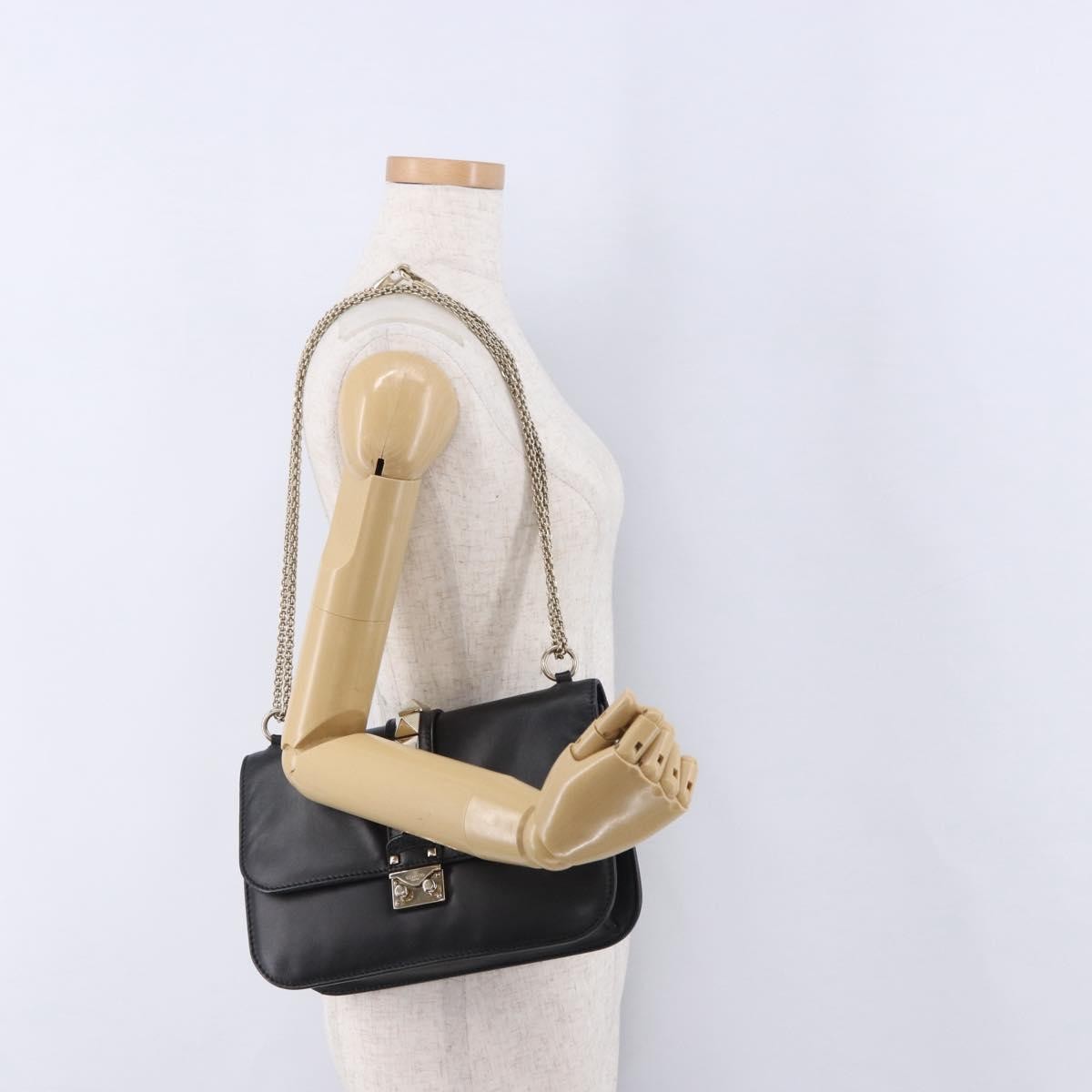 Valentino Garavani Glam Lock Leather Black Leather Shoulder Bag Bag (Pre-Owned)