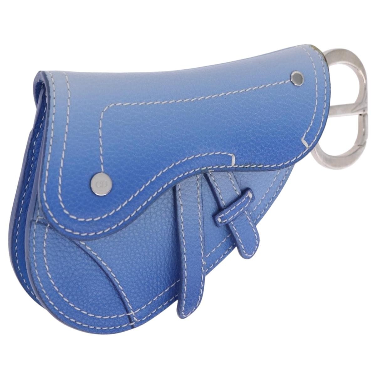 Christian Dior Saddle Wristlet Clutch Leather Blue Leather Clutche & Pouche Bag (Pre-Owned)