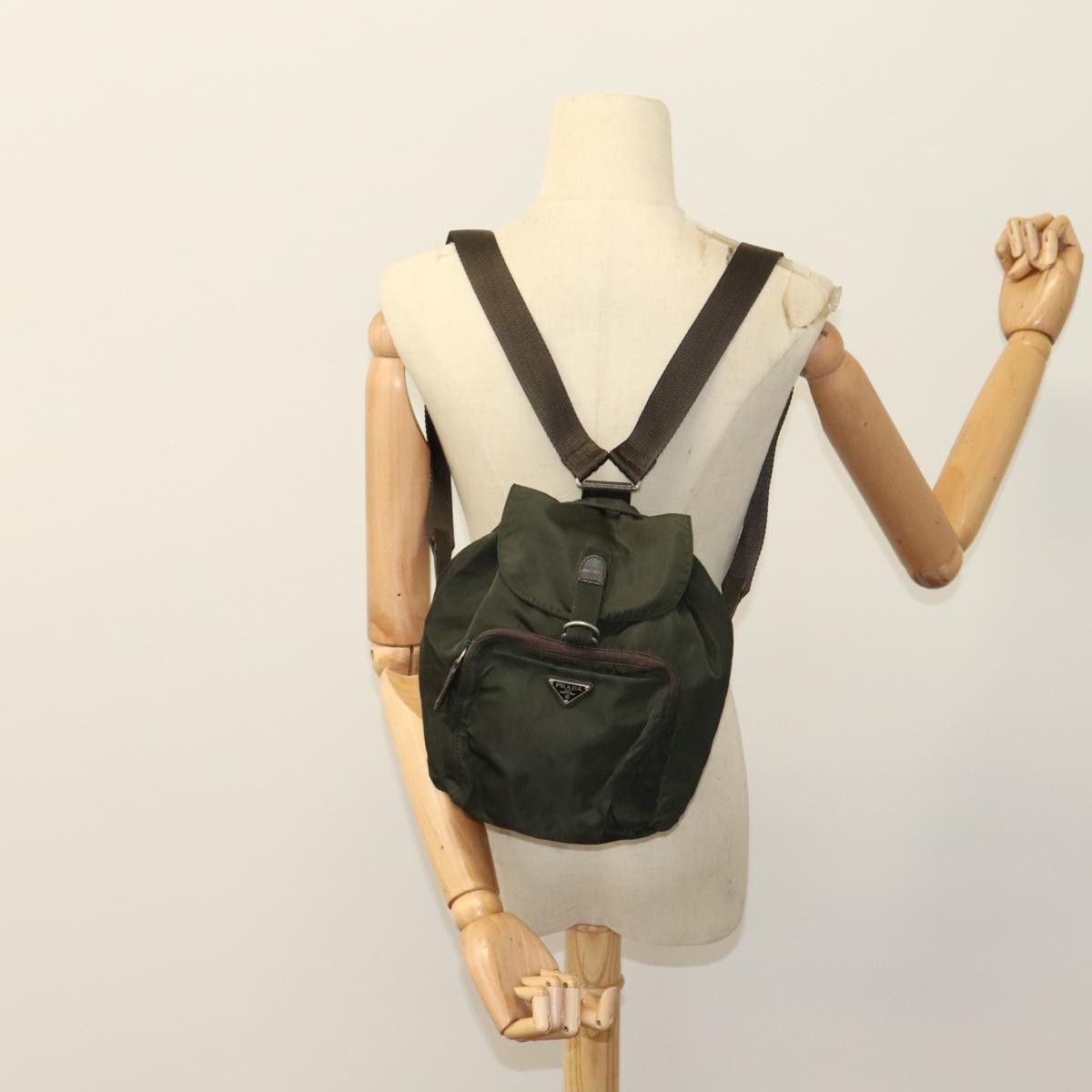 Prada Re-Nylon Khaki Canvas Backpack Bag (Pre-Owned)