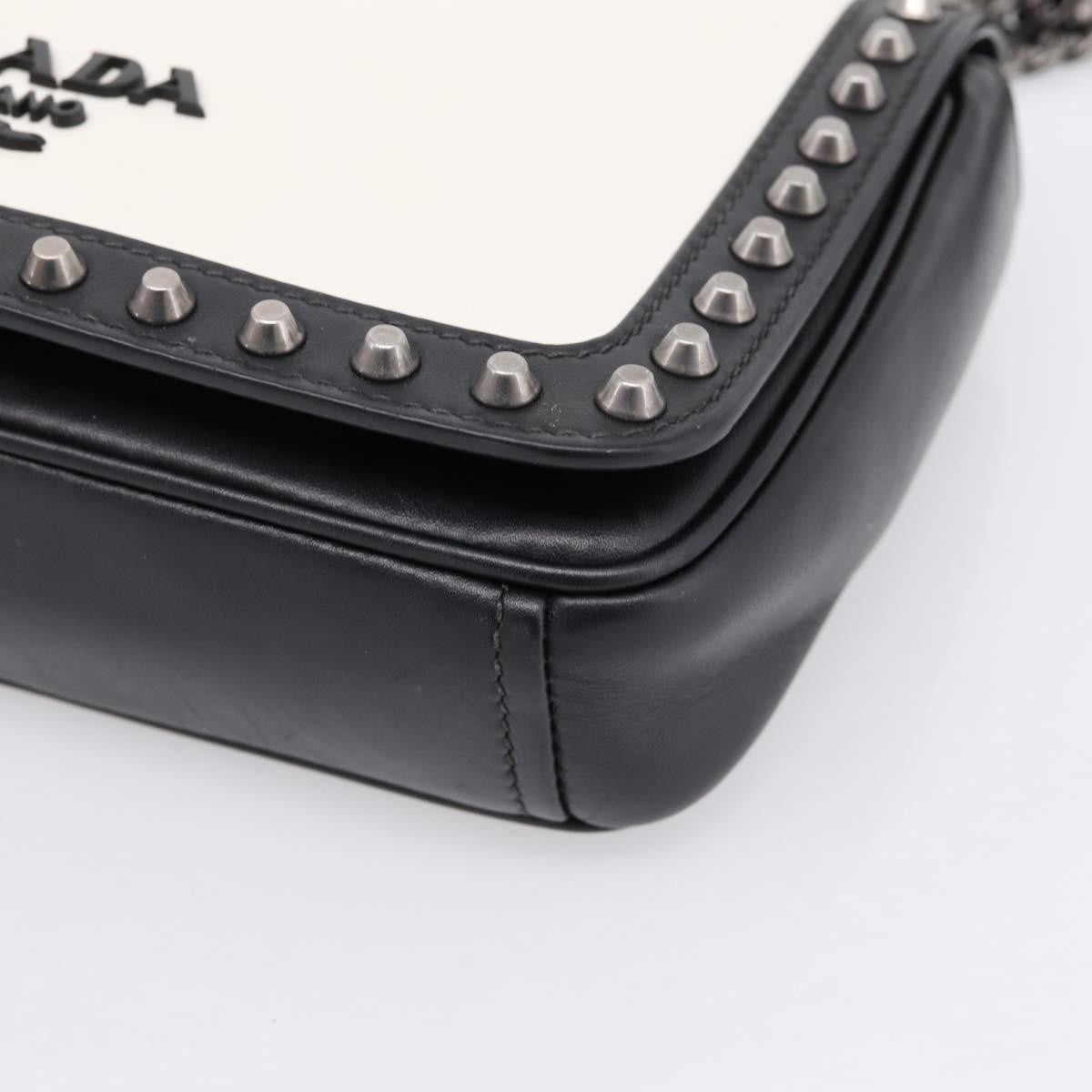 Prada Chain Flap Studded Glace Calf White Leather Shoulder Bag Bag (Pre-Owned)