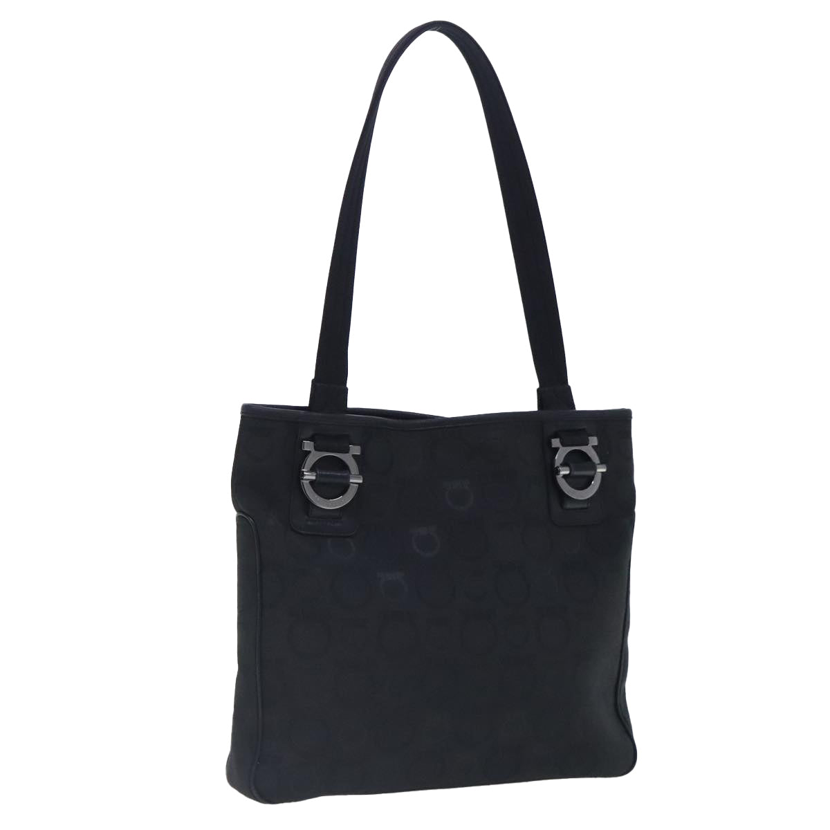 Salvatore Ferragamo Gancini Black Canvas Tote Bag (Pre-Owned)