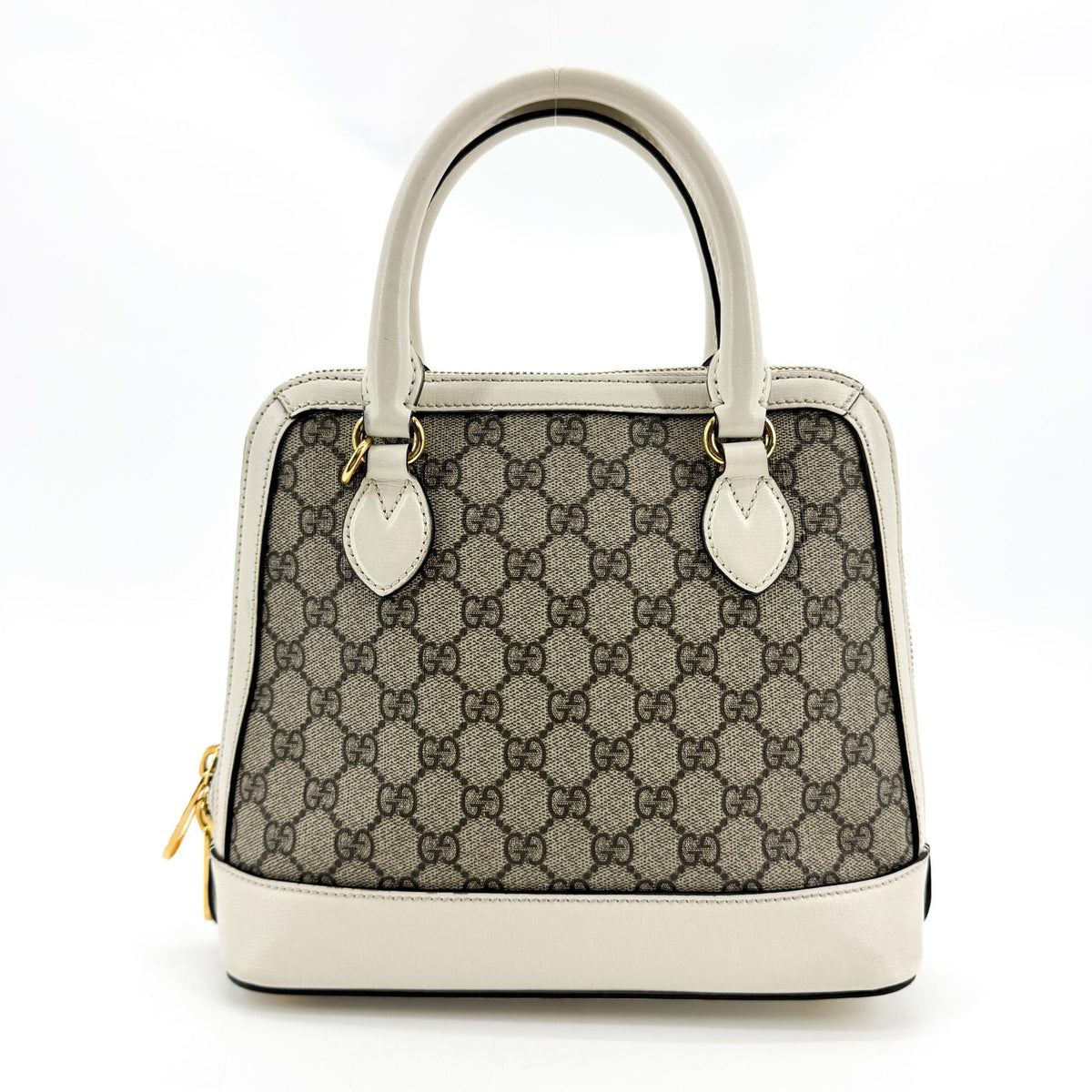 Gucci Horsebit 1955 Top Handle Gg Canvas With Leather White Canvas Handbag (Pre-Owned)