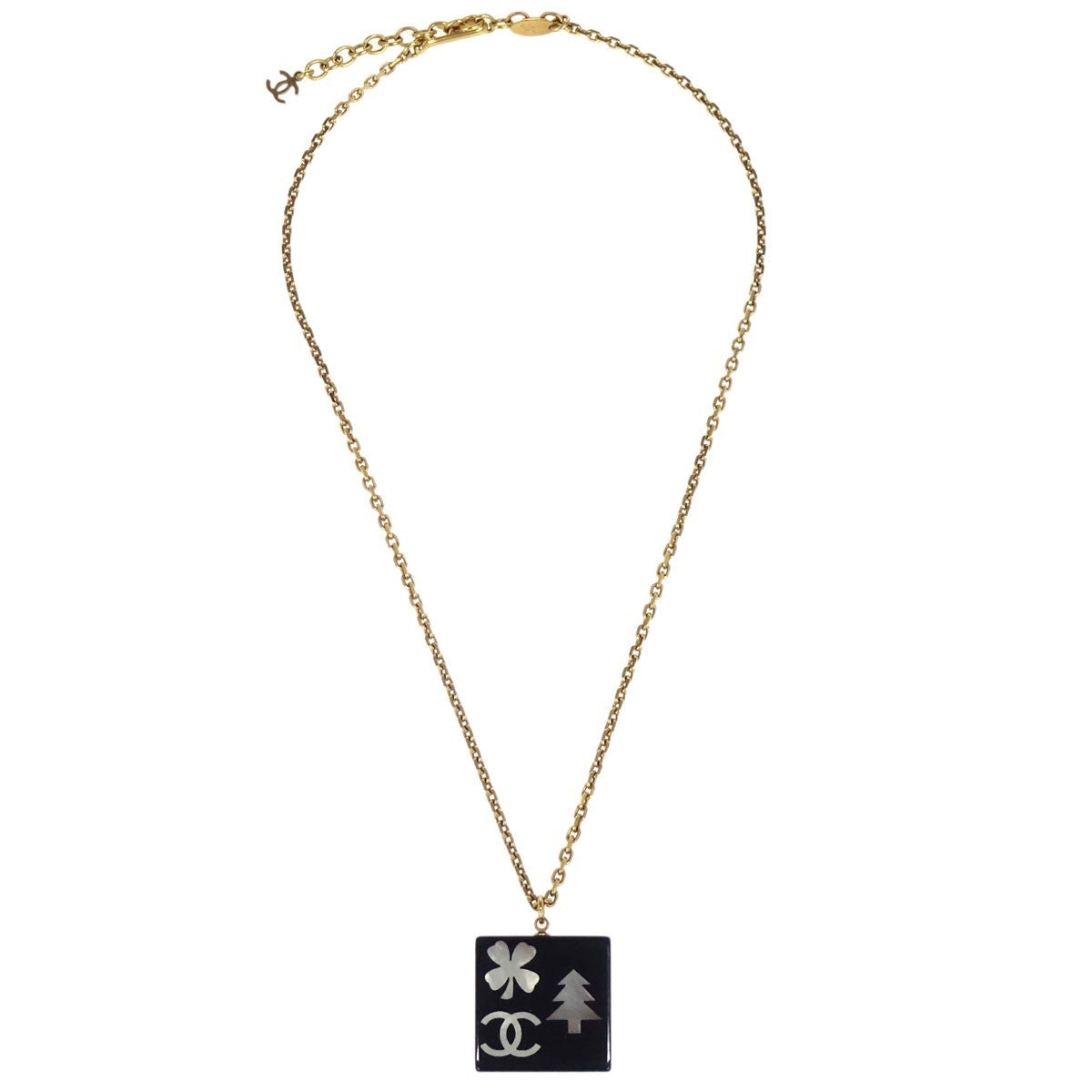 Chanel Cc Square Pendant Resin With Crystals And Metal Gold Gold_Plated Necklace Jewelry (Pre-Owned)