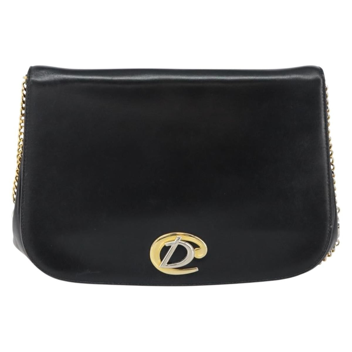 Christian Dior Vintage Chain Flap Diorissimo Canvas Black Leather Shoulder Bag Bag (Pre-Owned)