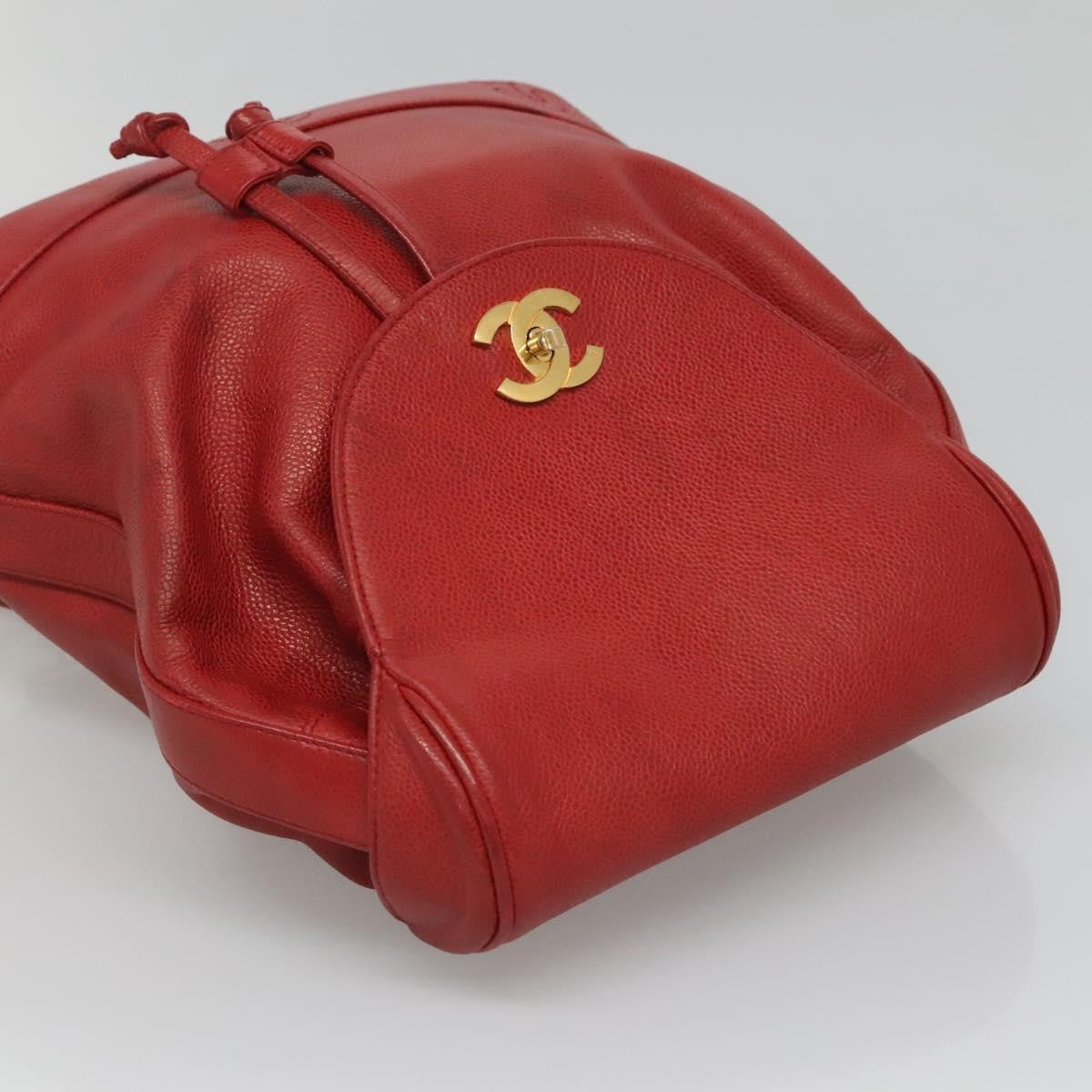Chanel Vintage Caviar Red Leather Backpack Bag (Pre-Owned)