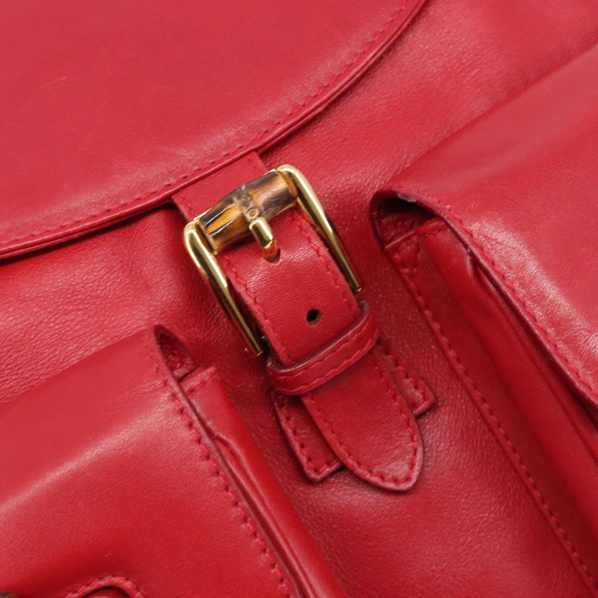Gucci Vintage Bamboo Leather Red Leather Backpack Bag (Pre-Owned)