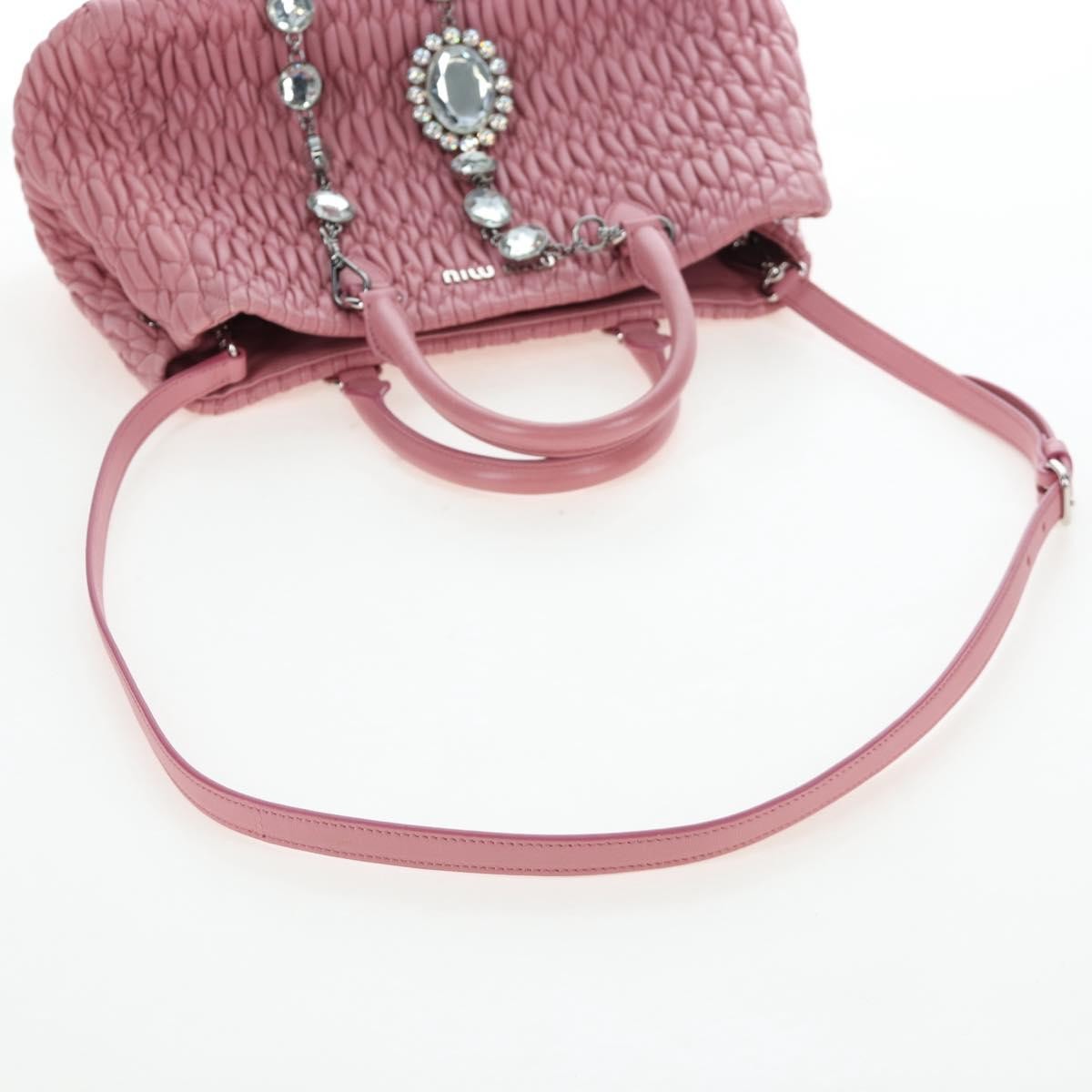 Miu Miu Crystal Turnlock Convertible Satchel Leather Pink Leather Shoulder Bag Bag (Pre-Owned)