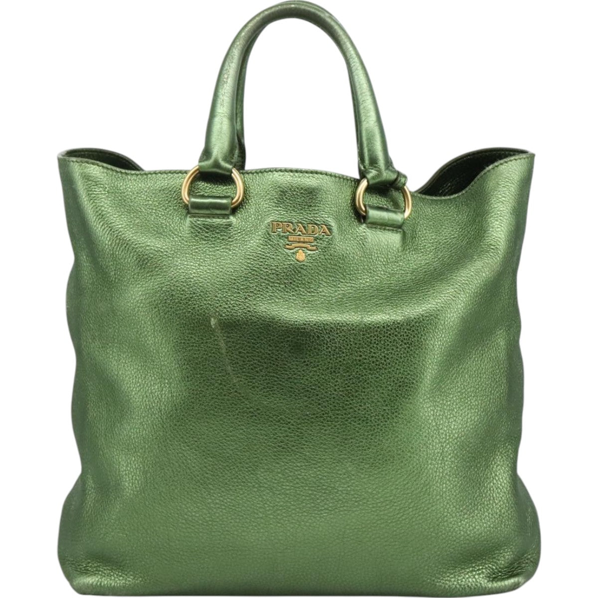Prada Saffiano Green Leather Tote Bag (Pre-Owned)