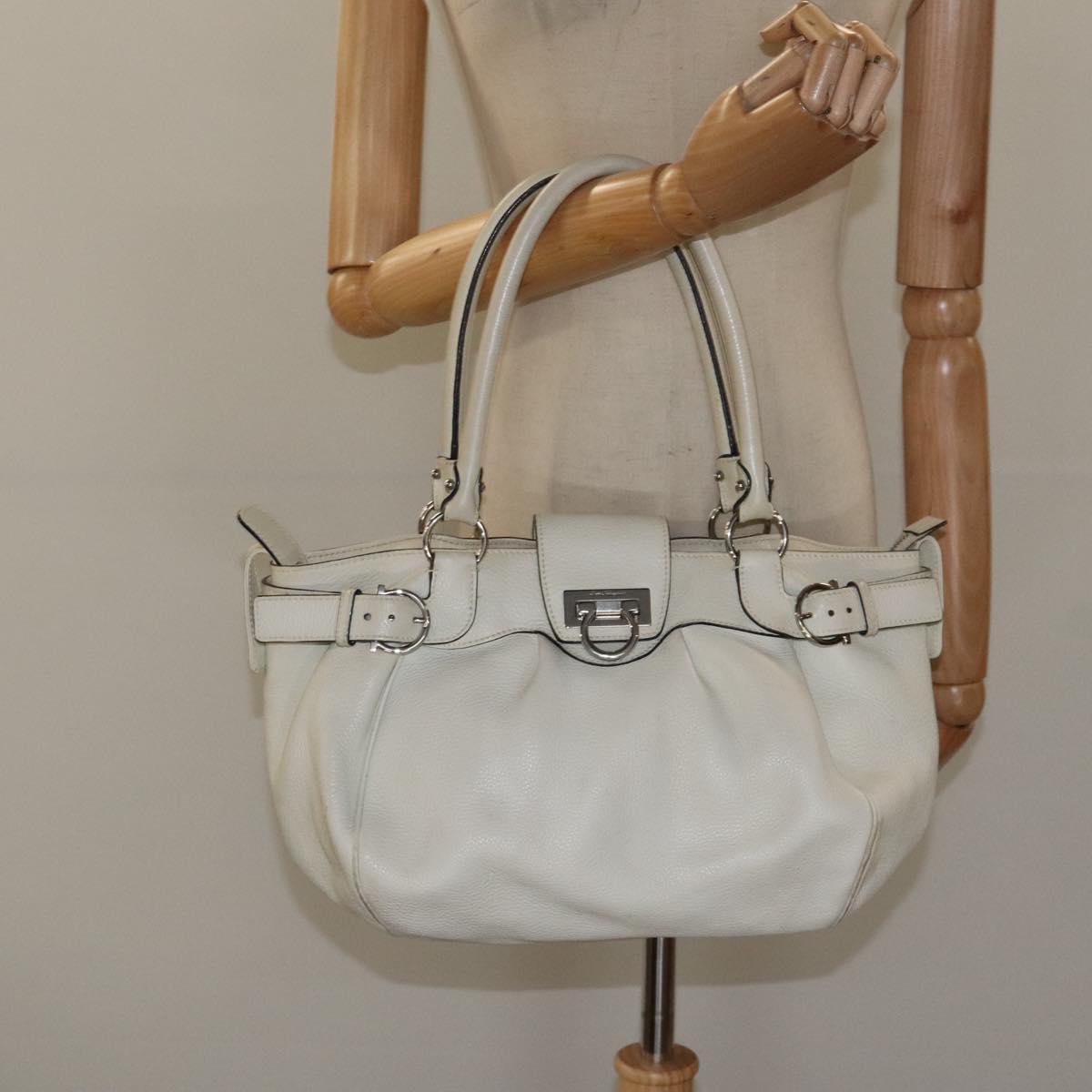 Salvatore Ferragamo Gancini White Leather Tote Bag (Pre-Owned)
