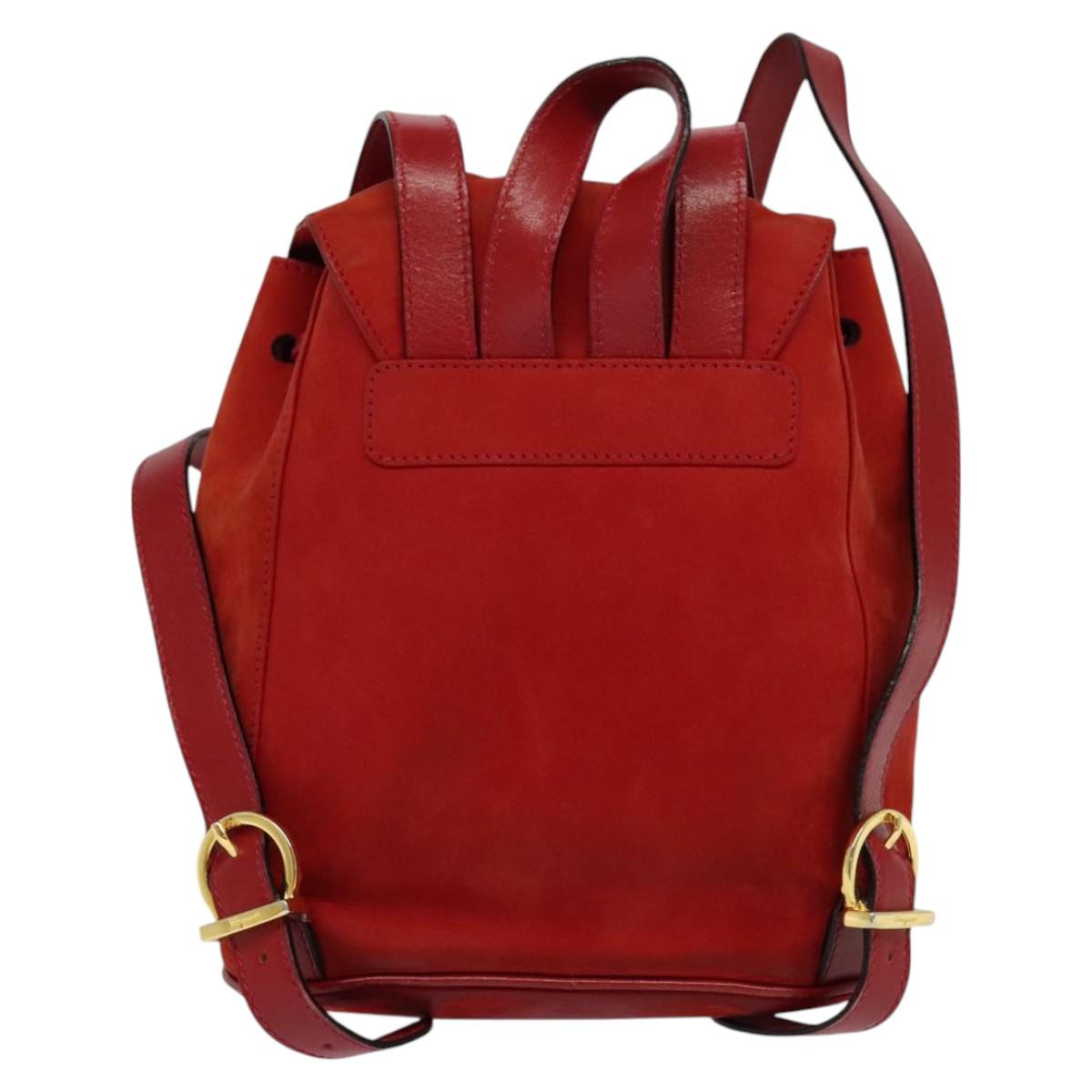 Salvatore Ferragamo Gancini Red Suede Backpack Bag (Pre-Owned)