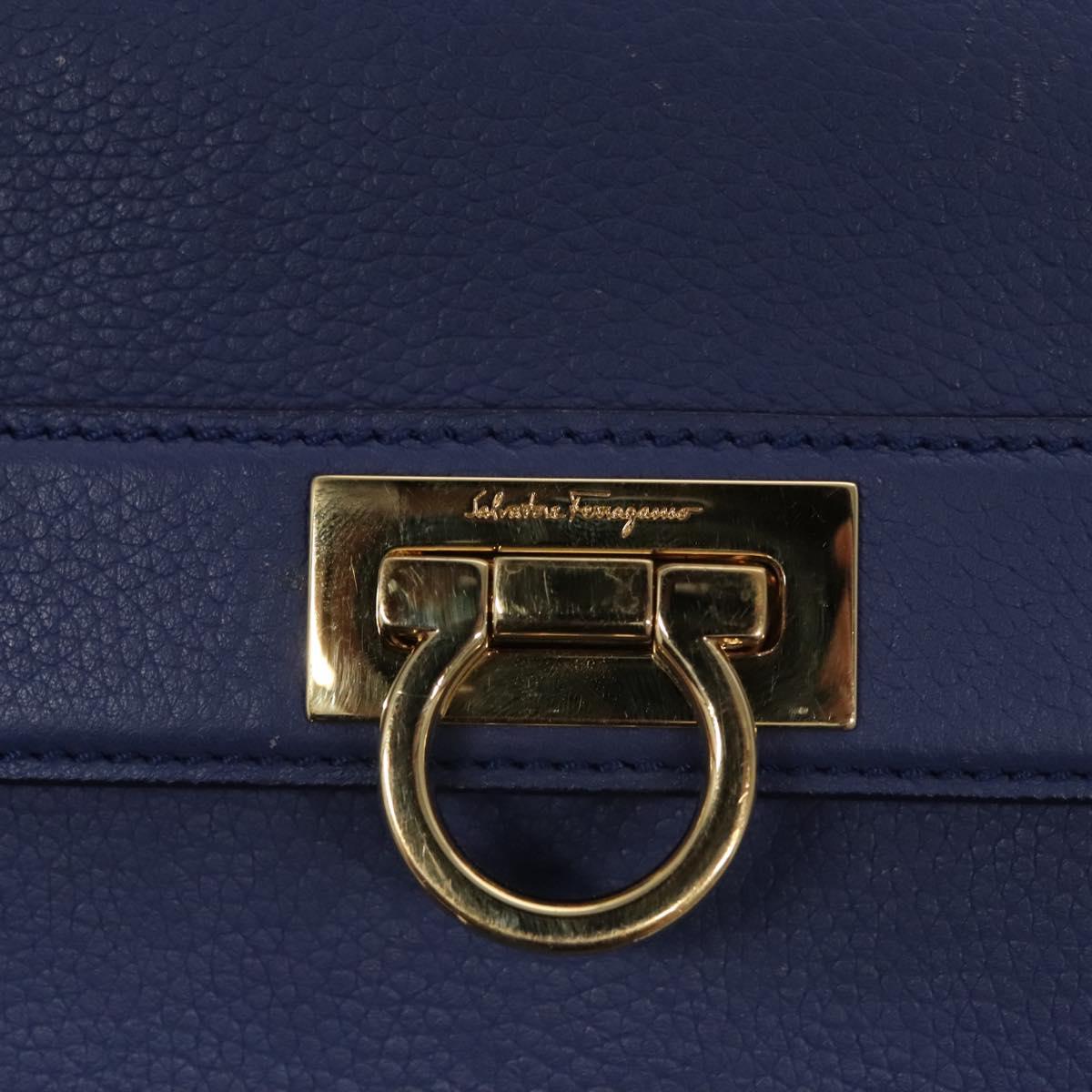 Salvatore Ferragamo Gancini Blue Leather Shoulder Bag (Pre-Owned)