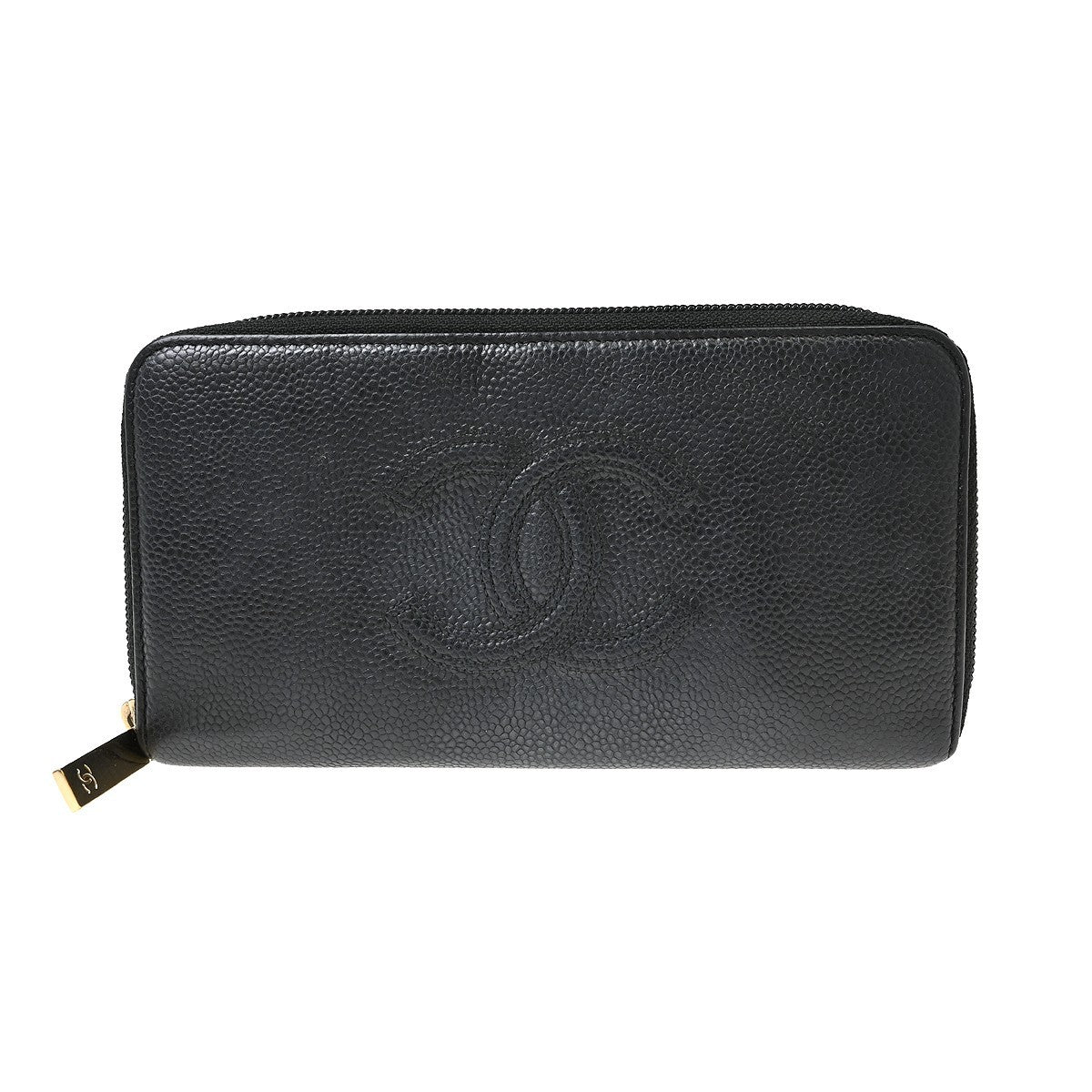 Chanel Portefeuille Long Cc Logo Caviar Skin Black Leather Wallets Accessory (Pre-Owned)