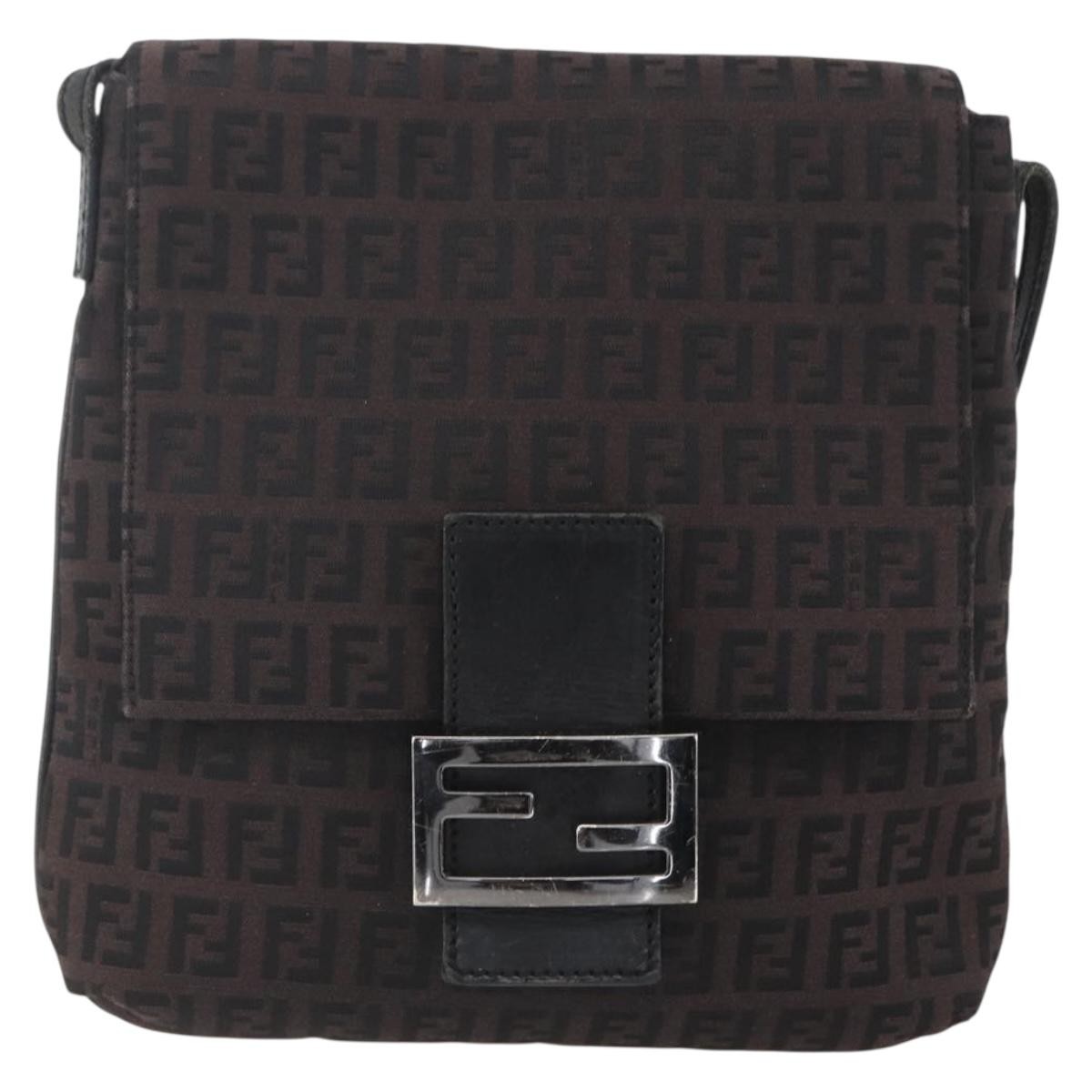 Fendi Vintage Flap Zucchino Canvas Brown Canvas Shoulder Bag Bag (Pre-Owned)
