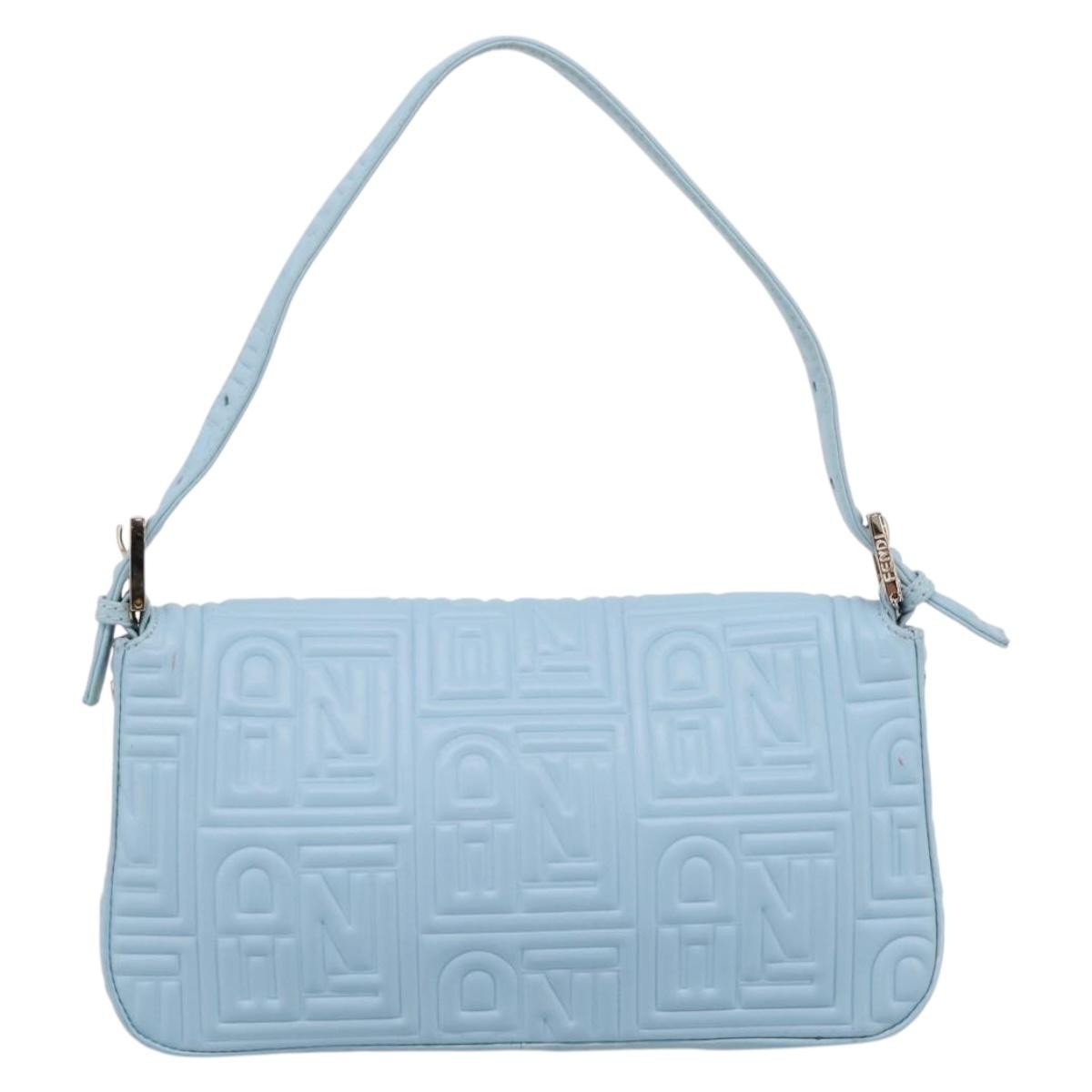 Fendi Mamma Baguette Zucchino Canvas Blue Leather Shoulder Bag Bag (Pre-Owned)