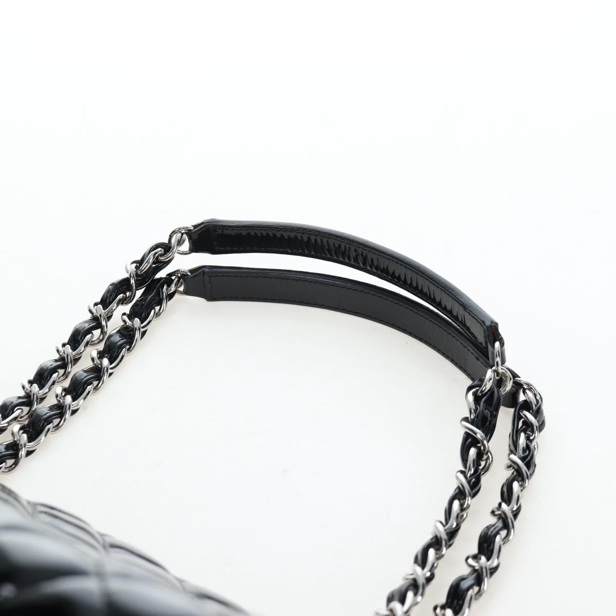Chanel Just Mademoiselle Quilted Patent Black Patent_Leather Handbag (Pre-Owned)